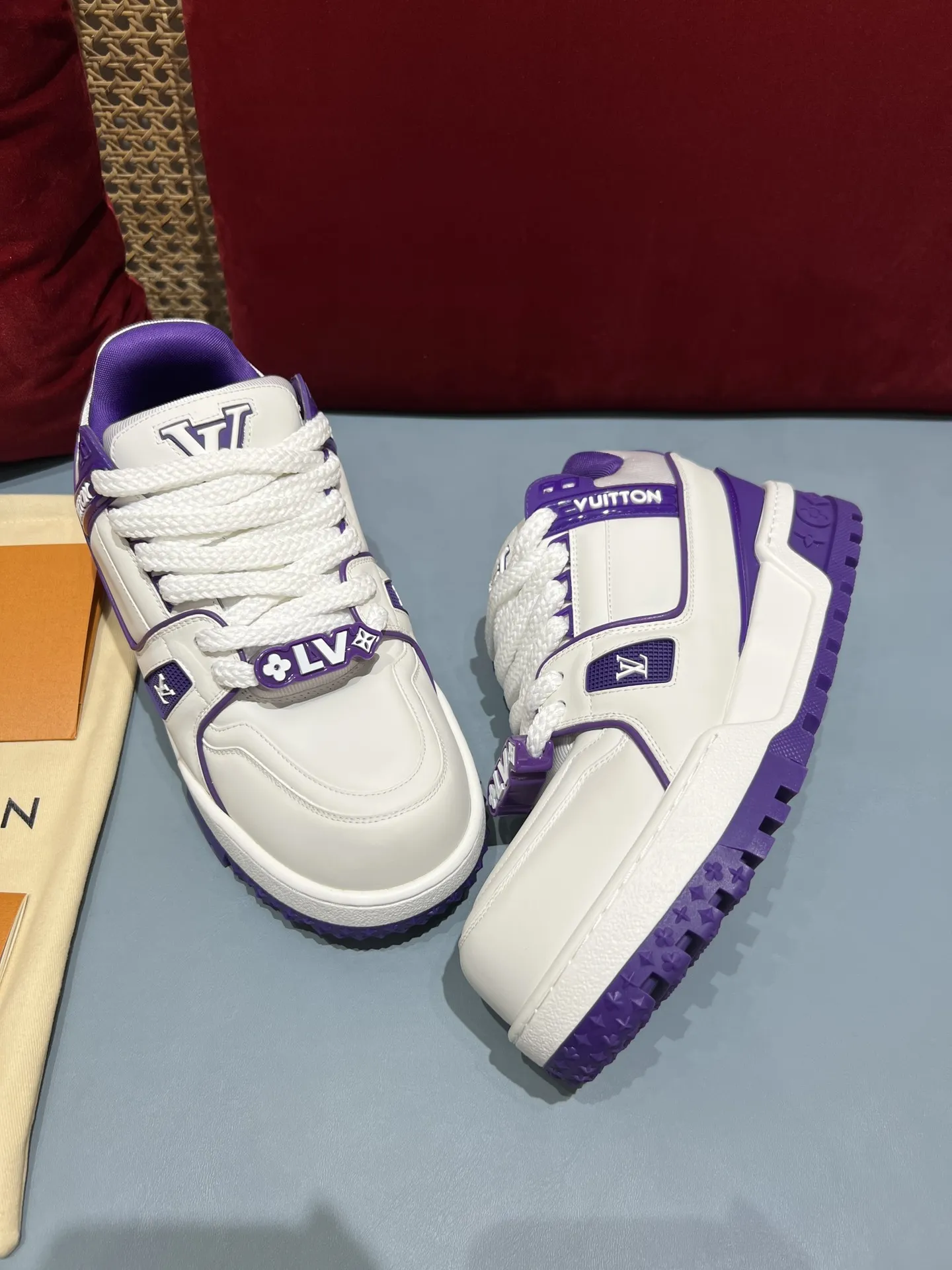 Louis Vuitton Trainer White Purple Replica Shoes – Rep Sneakers Youthful 361