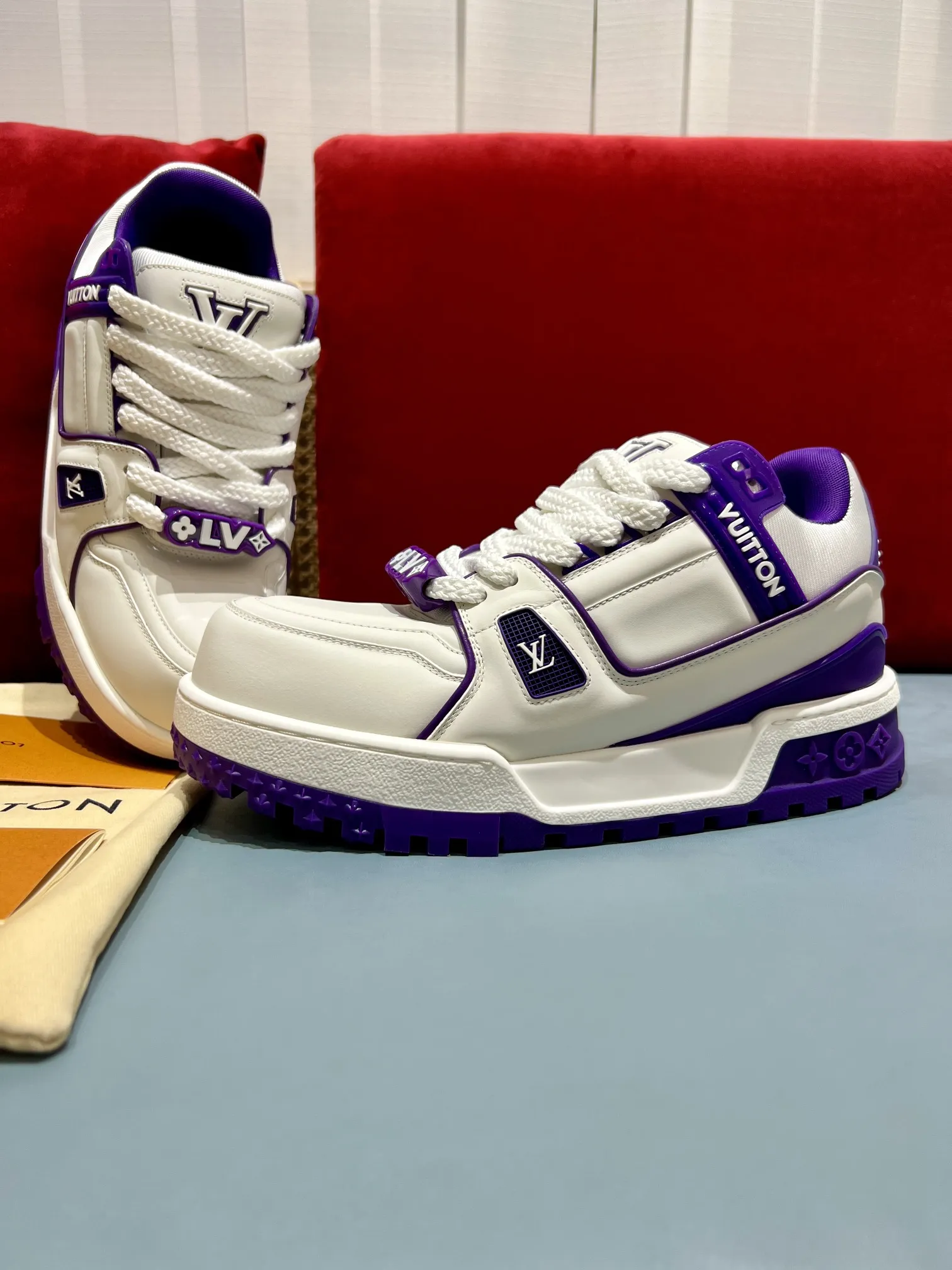 Louis Vuitton Trainer White Purple Replica Shoes – Rep Sneakers Youthful 361