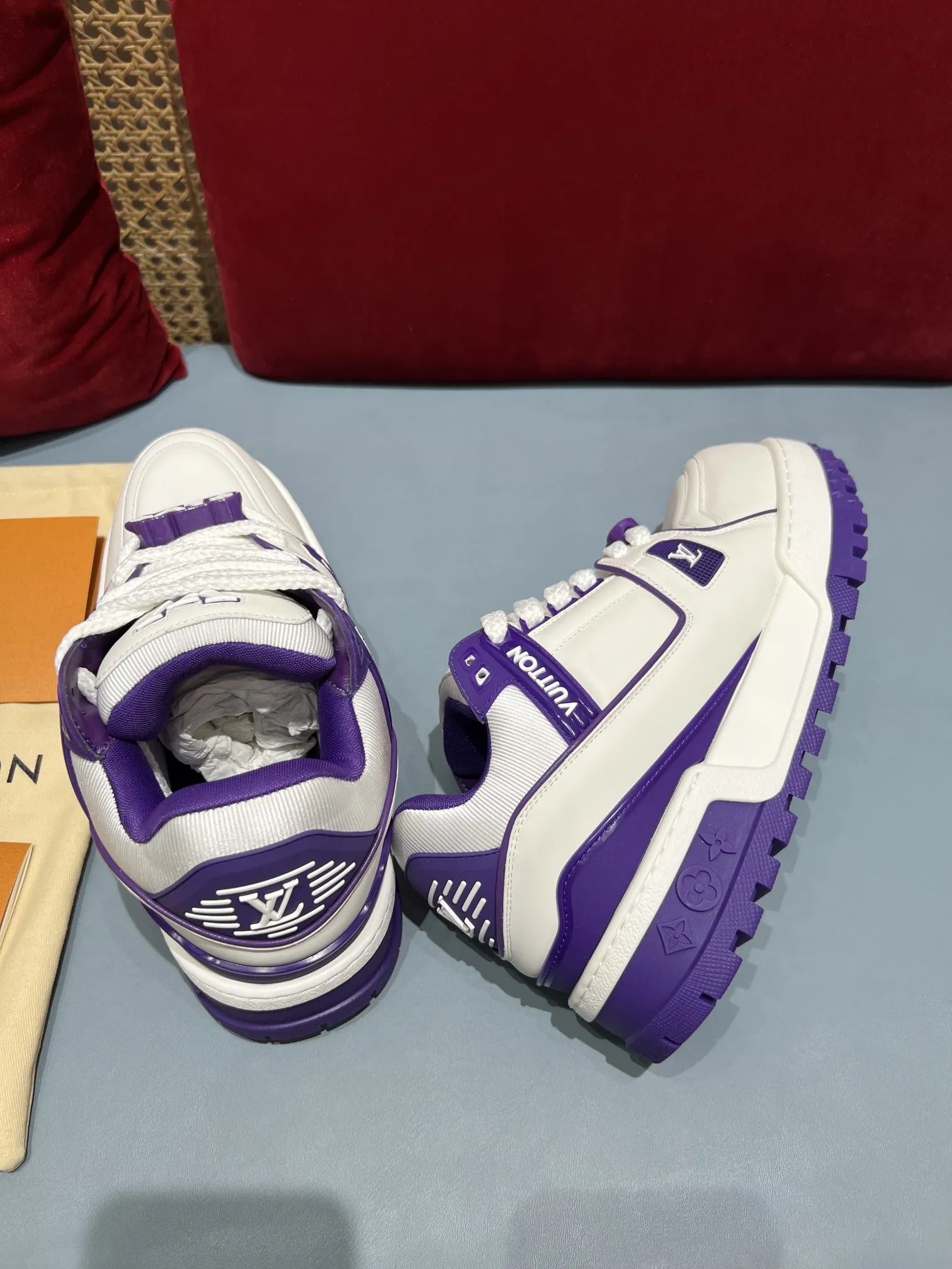 Louis Vuitton Trainer White Purple Replica Shoes – Rep Sneakers Youthful 361