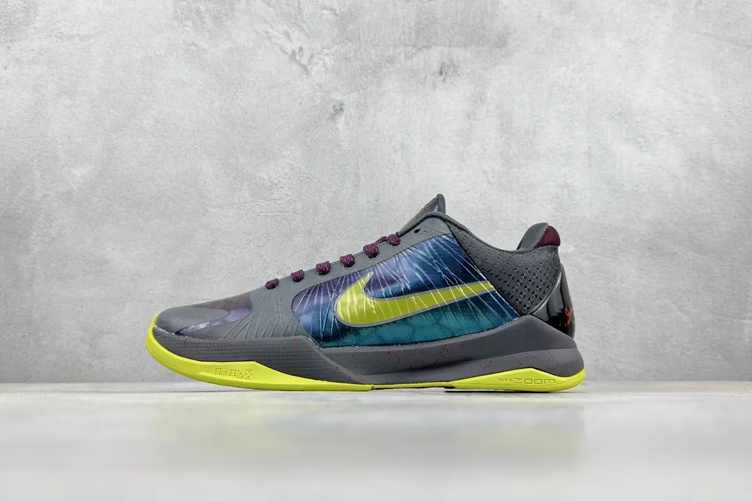 Breathable NK Zoom Kobe 5 Protro ‘Pure ’ – Grey Purple Yellow – Rep Shoes with Nike Replica Design 1453