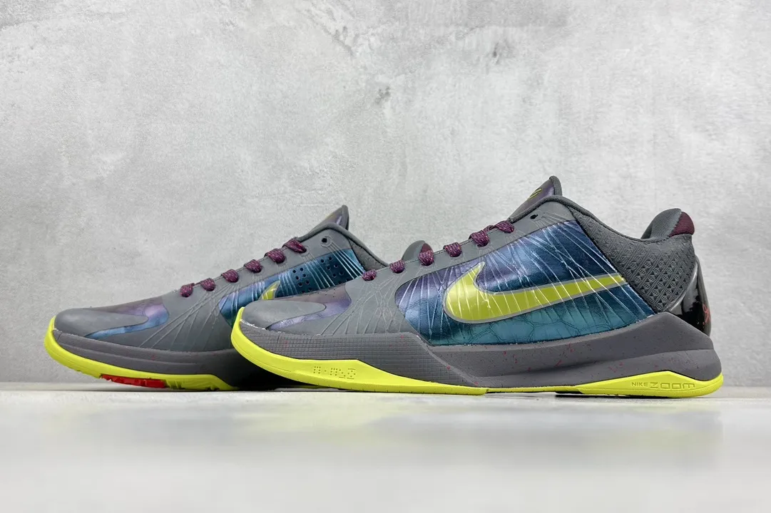 Breathable NK Zoom Kobe 5 Protro ‘Pure ’ – Grey Purple Yellow – Rep Shoes with Nike Replica Design 1453