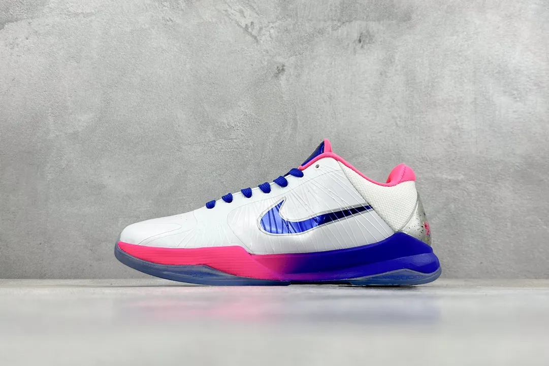 Lightweight NK Zoom Kobe 5 Pure  Version – White Pink Blue Rep Shoes with Nike Replica Style 1468