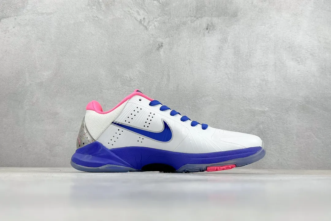Lightweight NK Zoom Kobe 5 Pure  Version – White Pink Blue Rep Shoes with Nike Replica Style 1468