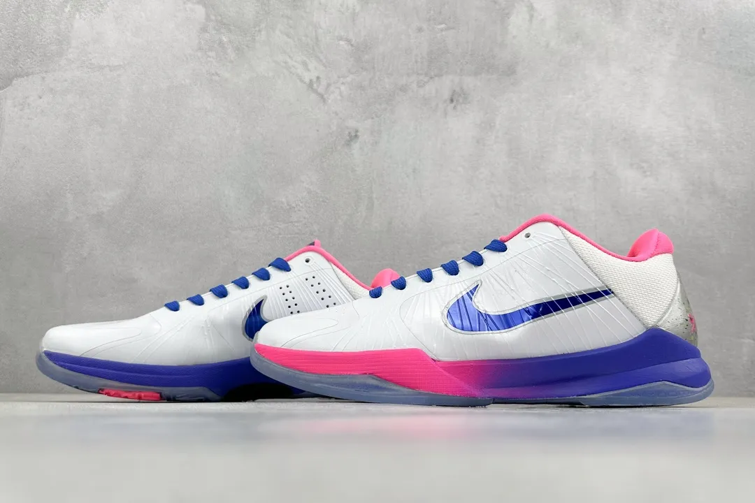 Lightweight NK Zoom Kobe 5 Pure  Version – White Pink Blue Rep Shoes with Nike Replica Style 1468