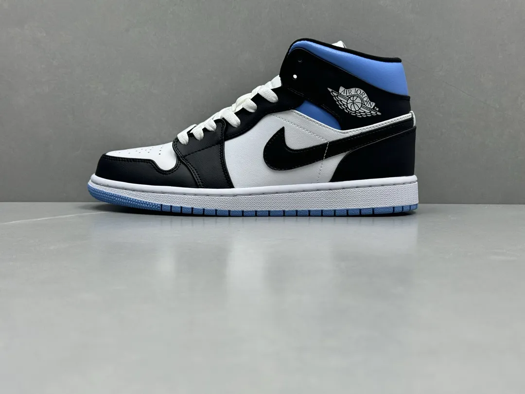 Durable Nike AJ1 Mid Black White Blue Youth Basketball Shoes, Replica Nikes, Rep Shoes, Sizes 36-46 (Including Half Sizes 1210