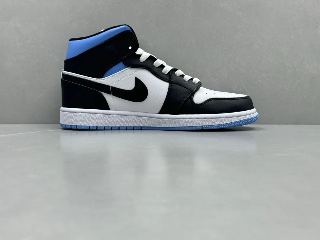 Durable Nike AJ1 Mid Black White Blue Youth Basketball Shoes, Replica Nikes, Rep Shoes, Sizes 36-46 (Including Half Sizes 1210