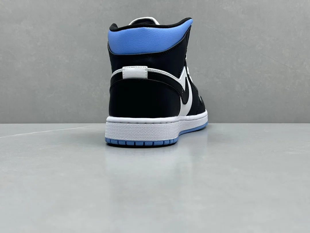 Durable Nike AJ1 Mid Black White Blue Youth Basketball Shoes, Replica Nikes, Rep Shoes, Sizes 36-46 (Including Half Sizes 1210