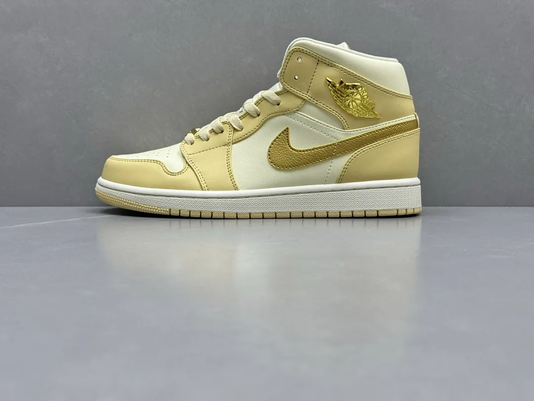 Bright Nike AJ1 Mid ‘University Gold’ – Yellow White, Authentic Version, Rep Shoes, Replica Nikes, Sizes 36-46 (Including Half Sizes 1211