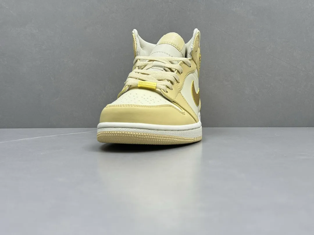 Bright Nike AJ1 Mid ‘University Gold’ – Yellow White, Authentic Version, Rep Shoes, Replica Nikes, Sizes 36-46 (Including Half Sizes 1211