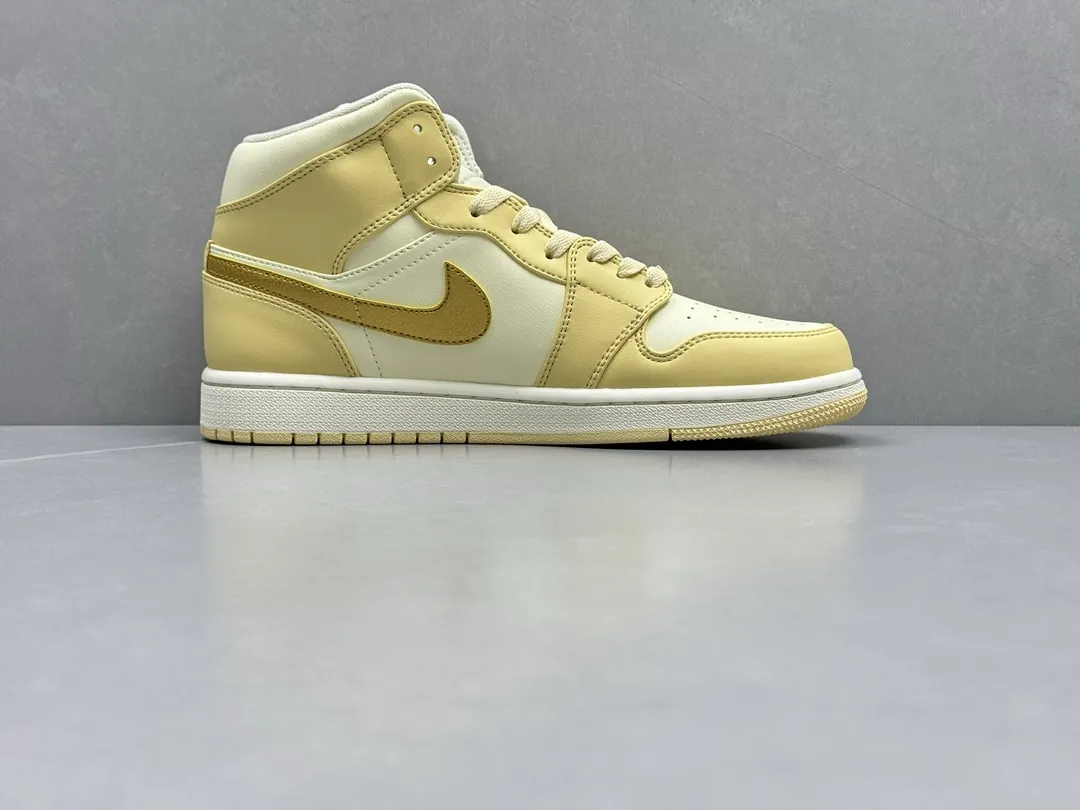 Bright Nike AJ1 Mid ‘University Gold’ – Yellow White, Authentic Version, Rep Shoes, Replica Nikes, Sizes 36-46 (Including Half Sizes 1211