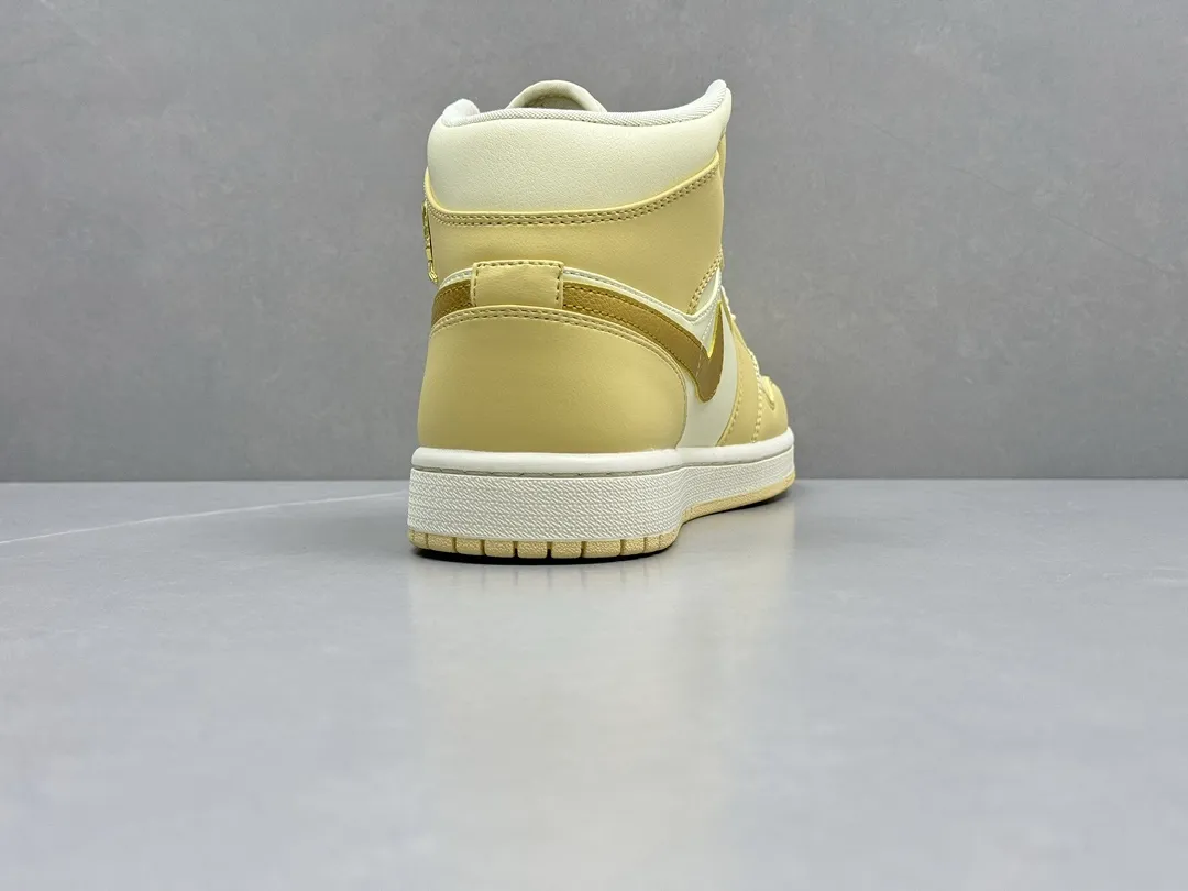 Bright Nike AJ1 Mid ‘University Gold’ – Yellow White, Authentic Version, Rep Shoes, Replica Nikes, Sizes 36-46 (Including Half Sizes 1211