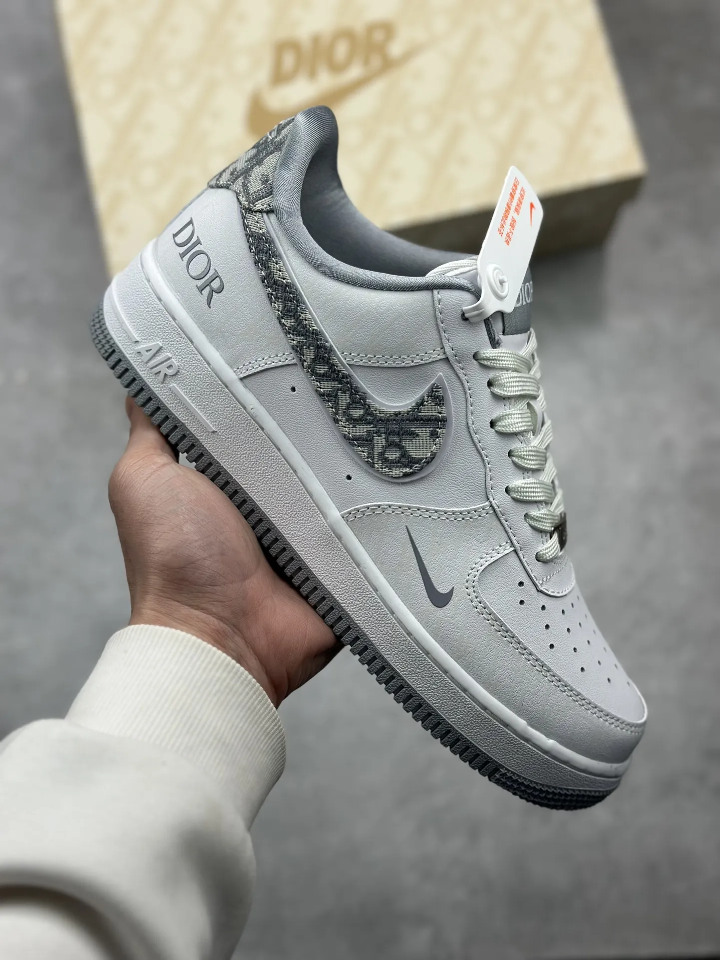 Nike Air Force 1 ’07 Low  Shoes – Grey White, Dior Edition, Best Replica Sneakers, Multiple Sizes Available (AA1366- Affordable 1010
