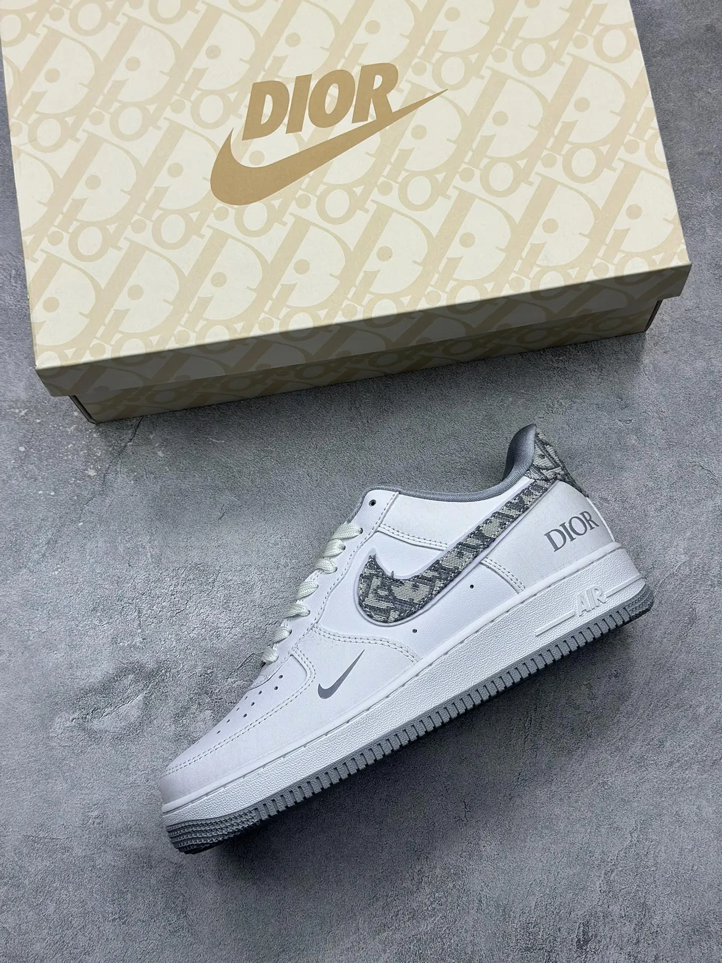 Nike Air Force 1 ’07 Low  Shoes – Grey White, Dior Edition, Best Replica Sneakers, Multiple Sizes Available (AA1366- Affordable 1010