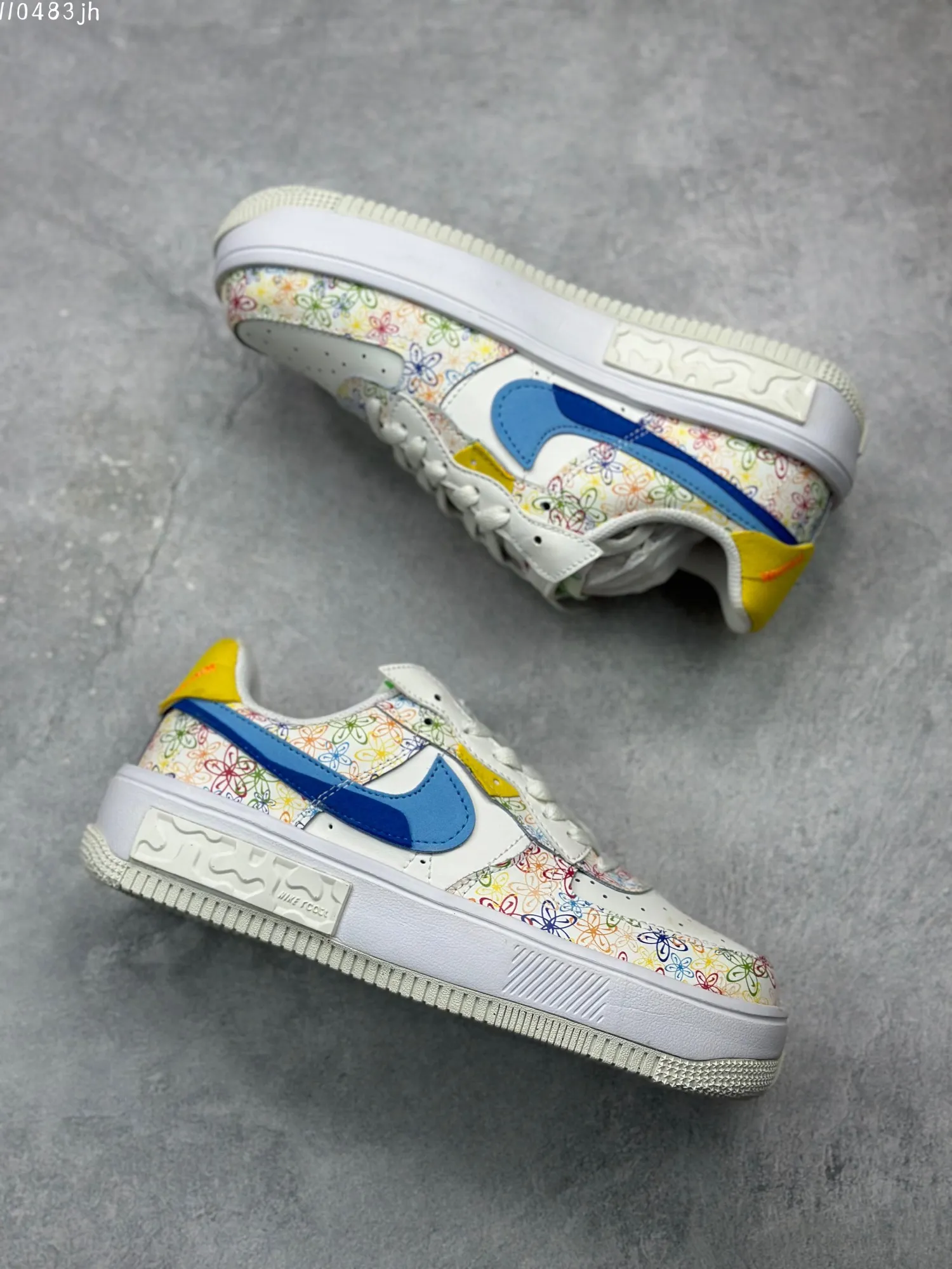 Compact Nike Air Force 1 Fontanka “Floral” – White Blue Yellow, Low-Top Rep Shoes, Best Replica Sneakers 1019