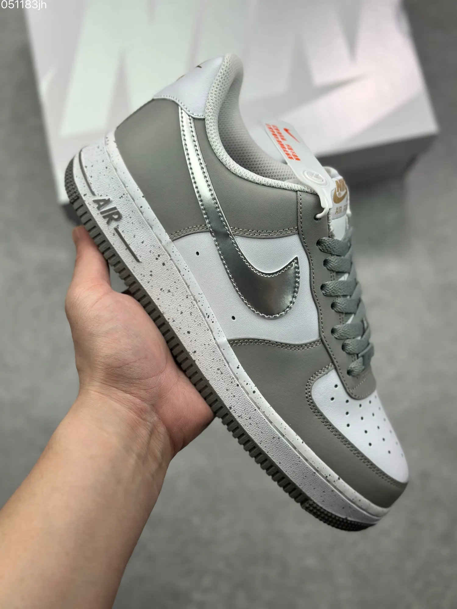 EasyCare Nike Air Force 1 Low ’07 “Grey Silver Splatter” – Official Custom Edition, Grey White, Low-Top Rep Shoes, Best Replica Sneakers 992