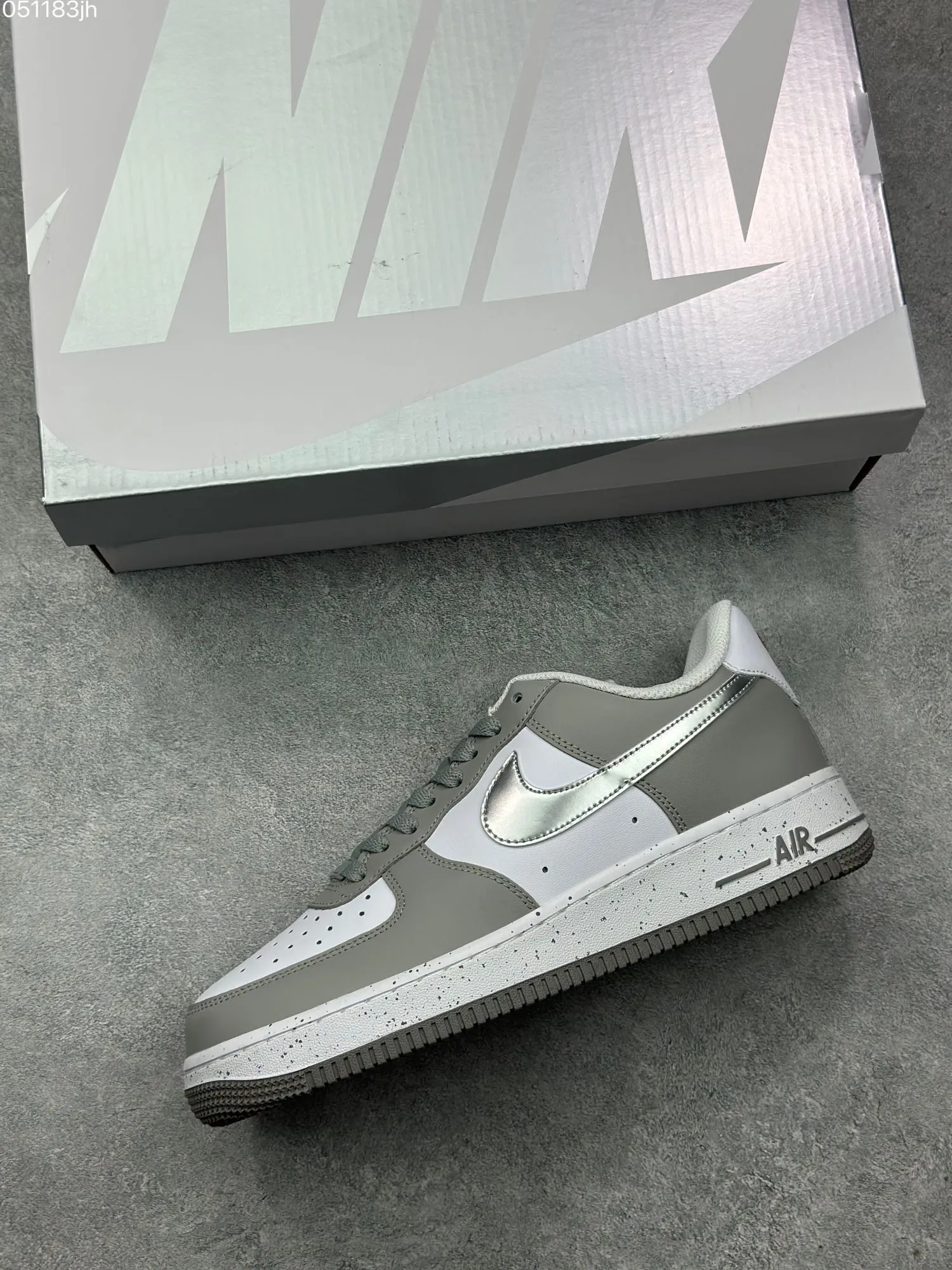 EasyCare Nike Air Force 1 Low ’07 “Grey Silver Splatter” – Official Custom Edition, Grey White, Low-Top Rep Shoes, Best Replica Sneakers 992