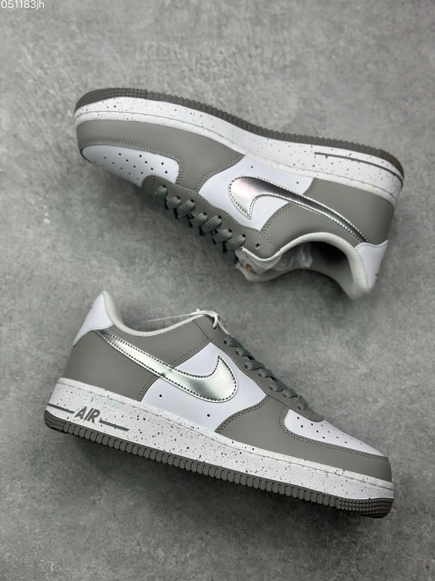 EasyCare Nike Air Force 1 Low ’07 “Grey Silver Splatter” – Official Custom Edition, Grey White, Low-Top Rep Shoes, Best Replica Sneakers 992