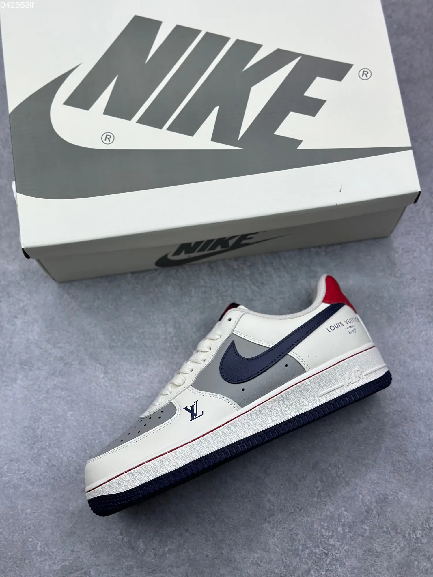 Nike Air Force 1 Low ’07 x Louis Vuitton White Navy Red Custom Rep Shoes – Best Replica Sneakers Durable 1001