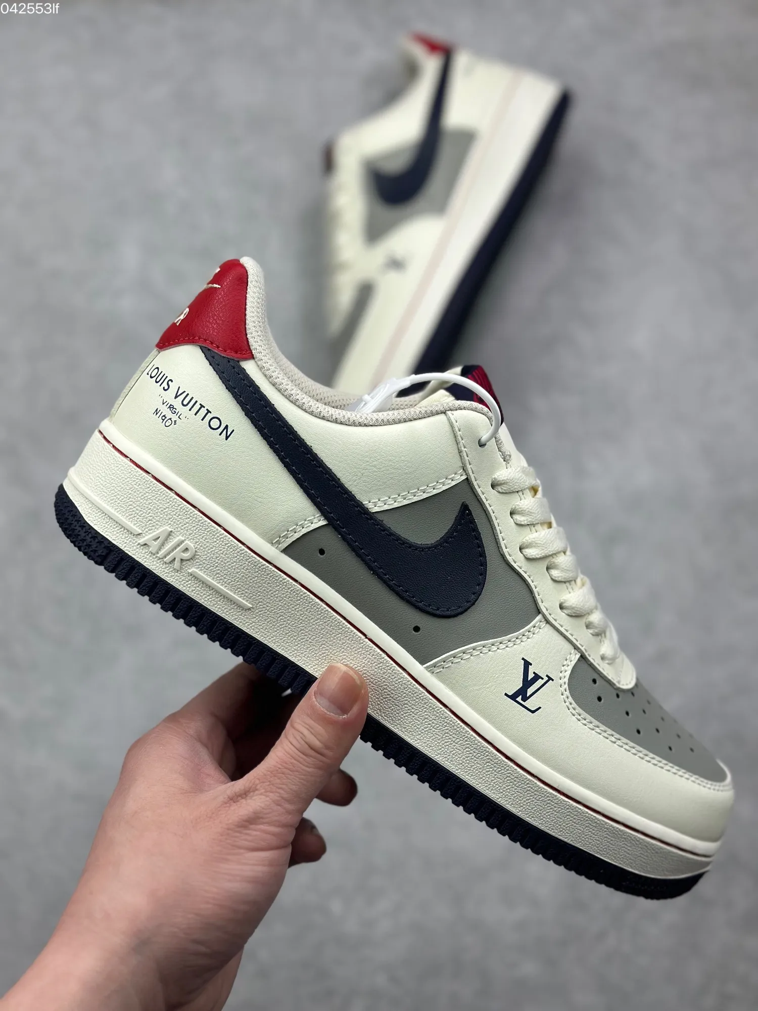 Nike Air Force 1 Low ’07 x Louis Vuitton White Navy Red Custom Rep Shoes – Best Replica Sneakers Durable 1001