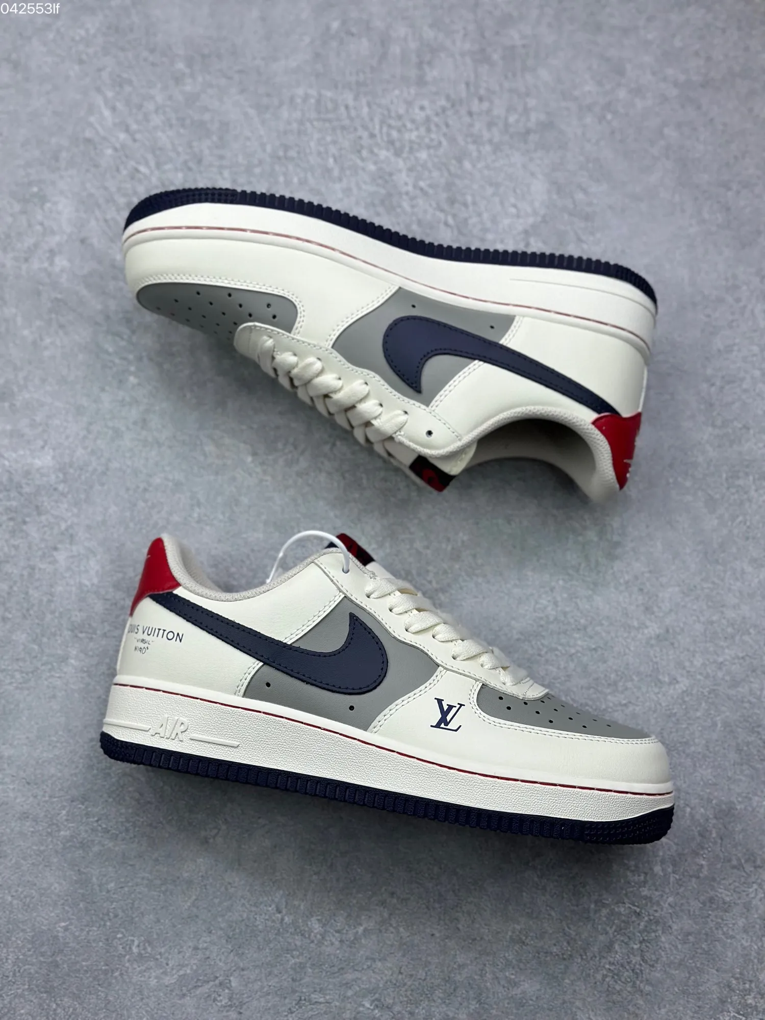 Nike Air Force 1 Low ’07 x Louis Vuitton White Navy Red Custom Rep Shoes – Best Replica Sneakers Durable 1001