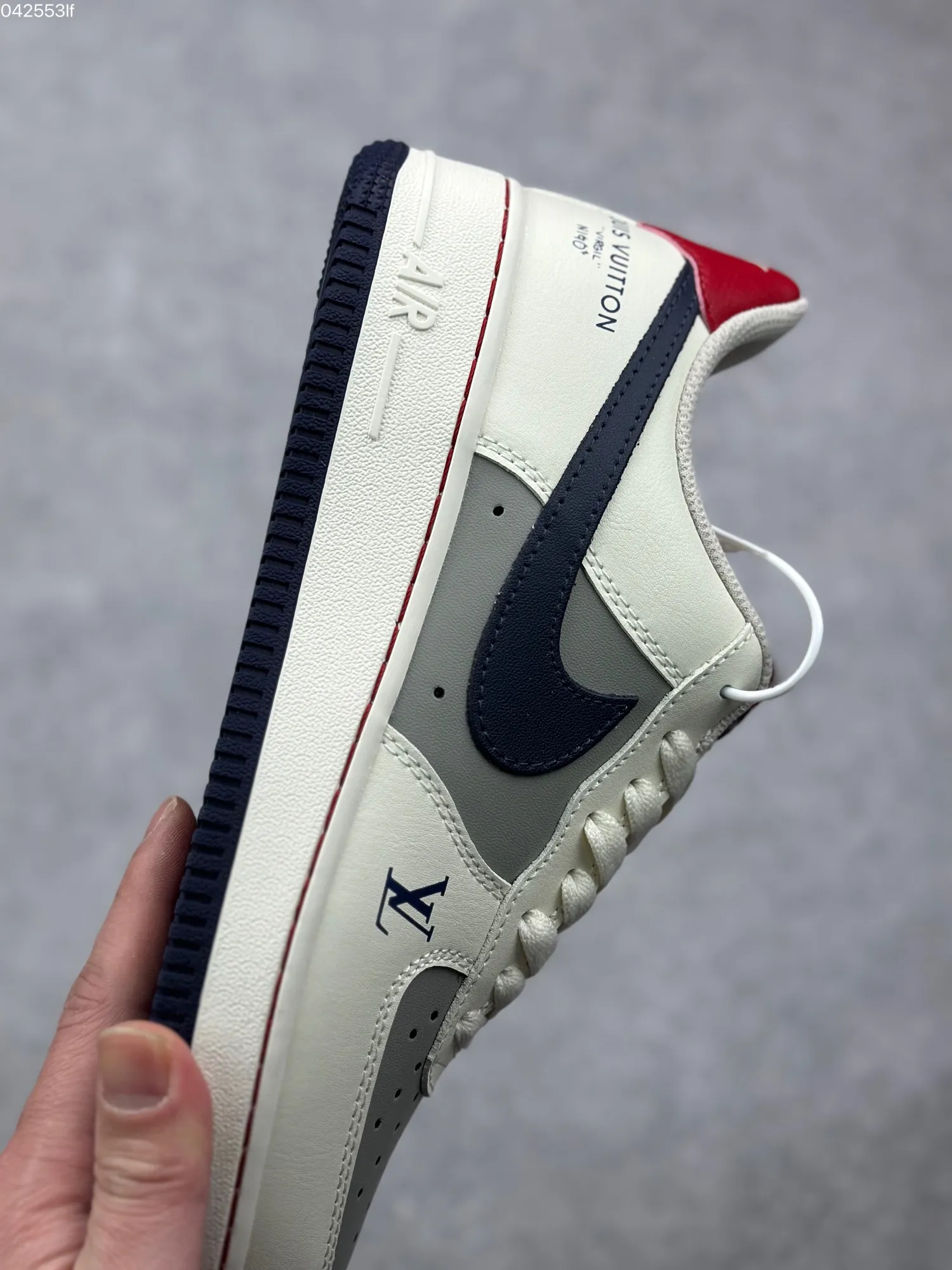 Nike Air Force 1 Low ’07 x Louis Vuitton White Navy Red Custom Rep Shoes – Best Replica Sneakers Durable 1001