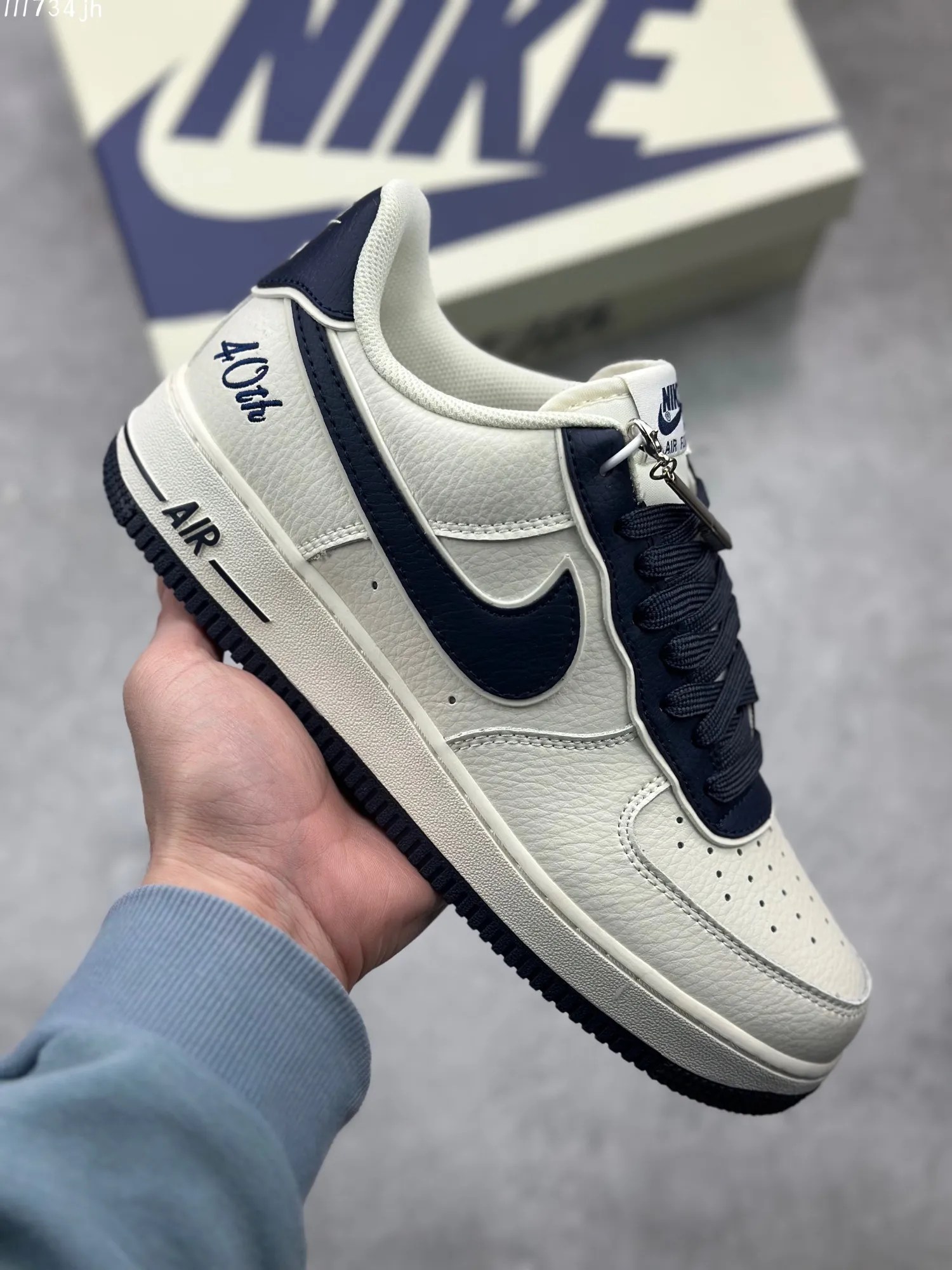 Stretchable Nike Air Force 1 Low “40TH” – Cream Navy Blue, Custom Low-Top Rep Shoes, Best Replica Sneakers 1015