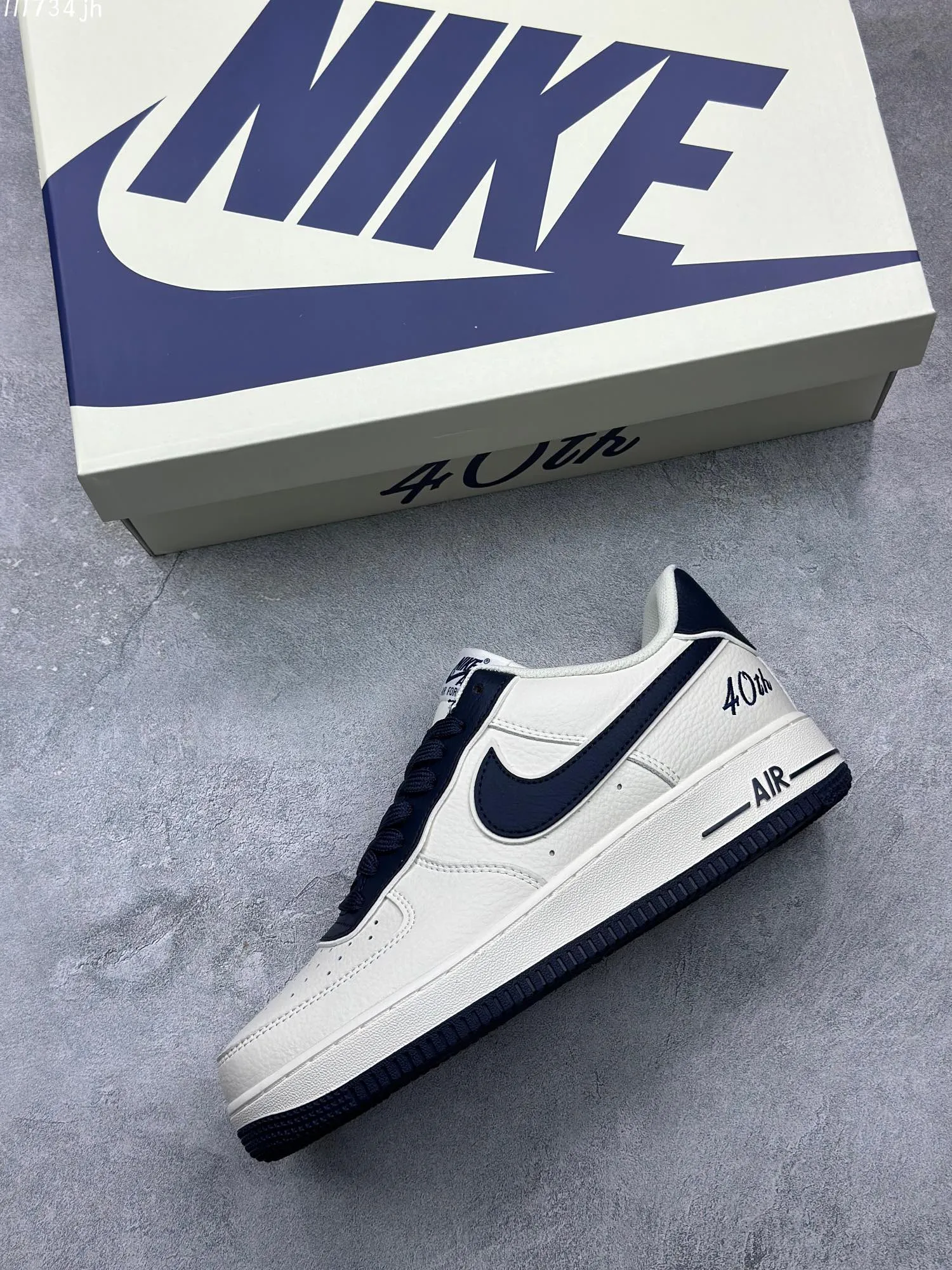 Stretchable Nike Air Force 1 Low “40TH” – Cream Navy Blue, Custom Low-Top Rep Shoes, Best Replica Sneakers 1015