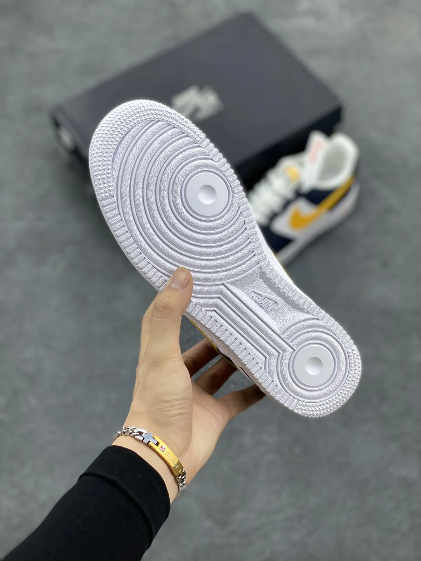 EyeCatching Nike Air Force 1 Low Embossed Navy White Yellow  Sneakers – Top Rep Shoes, Best Replica Sneakers, Authentic Design, Original Box, Multiple Sizes Available 1064