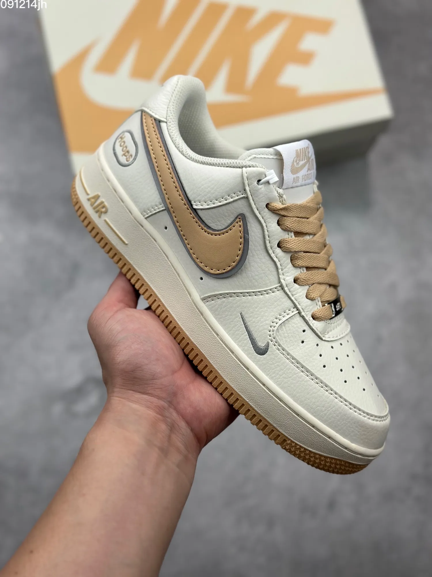 Lightweight Nike Air Force 1 Low “Hoops” – Beige Grey –  Low-Top Rep Shoes & Top-Quality Replica Sneakers 1036