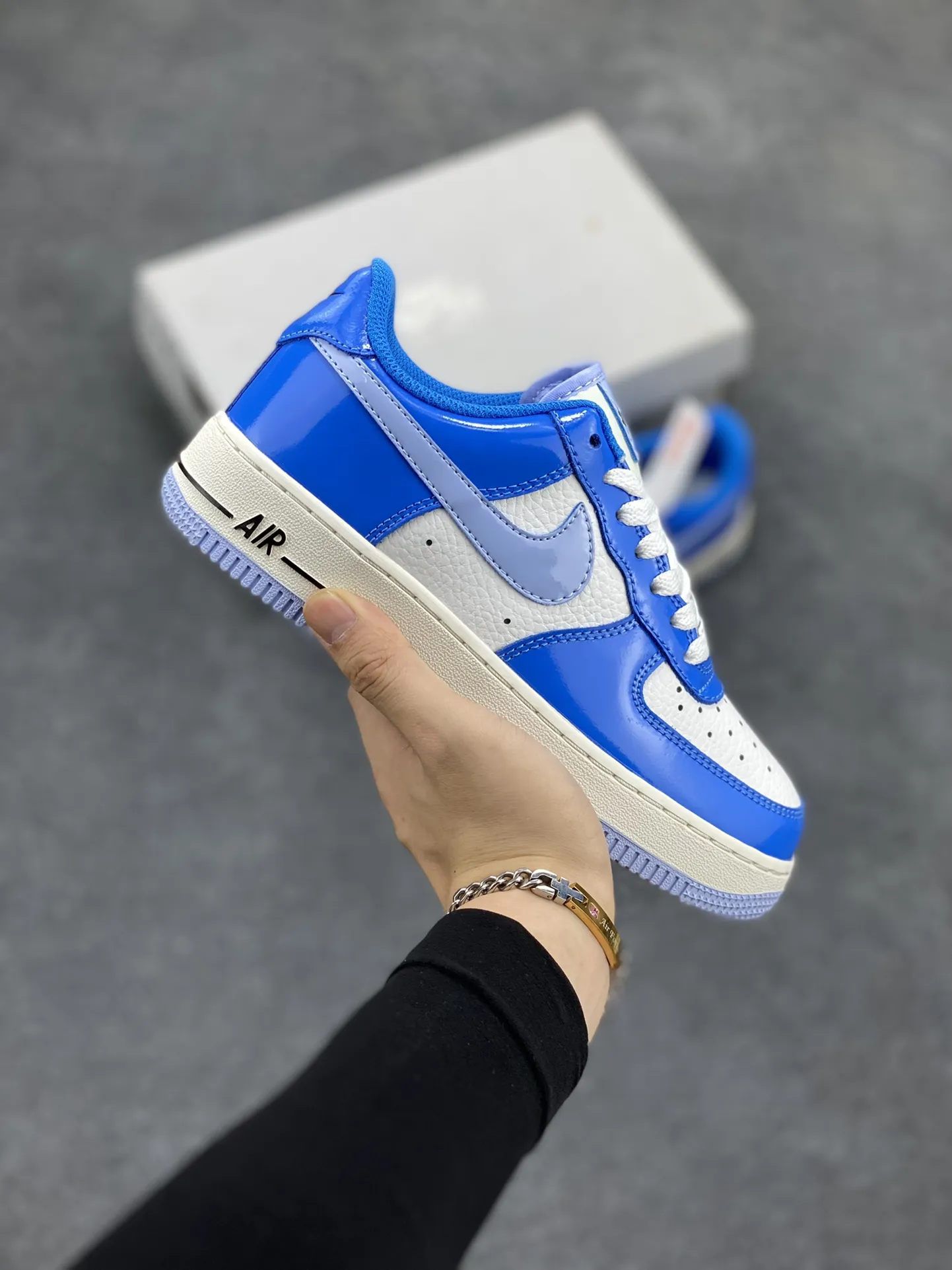 Nike Air Force 1 Low White Blue Patent Leather  Sneakers – Top Rep Shoes & Best Replica Sneakers with Original Box and Accessories DailyWear 1054