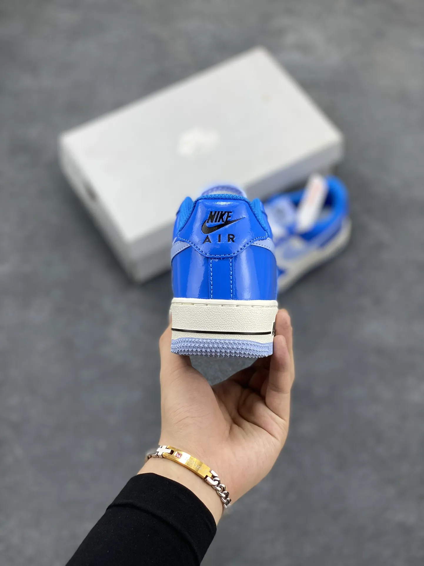 Nike Air Force 1 Low White Blue Patent Leather  Sneakers – Top Rep Shoes & Best Replica Sneakers with Original Box and Accessories DailyWear 1054