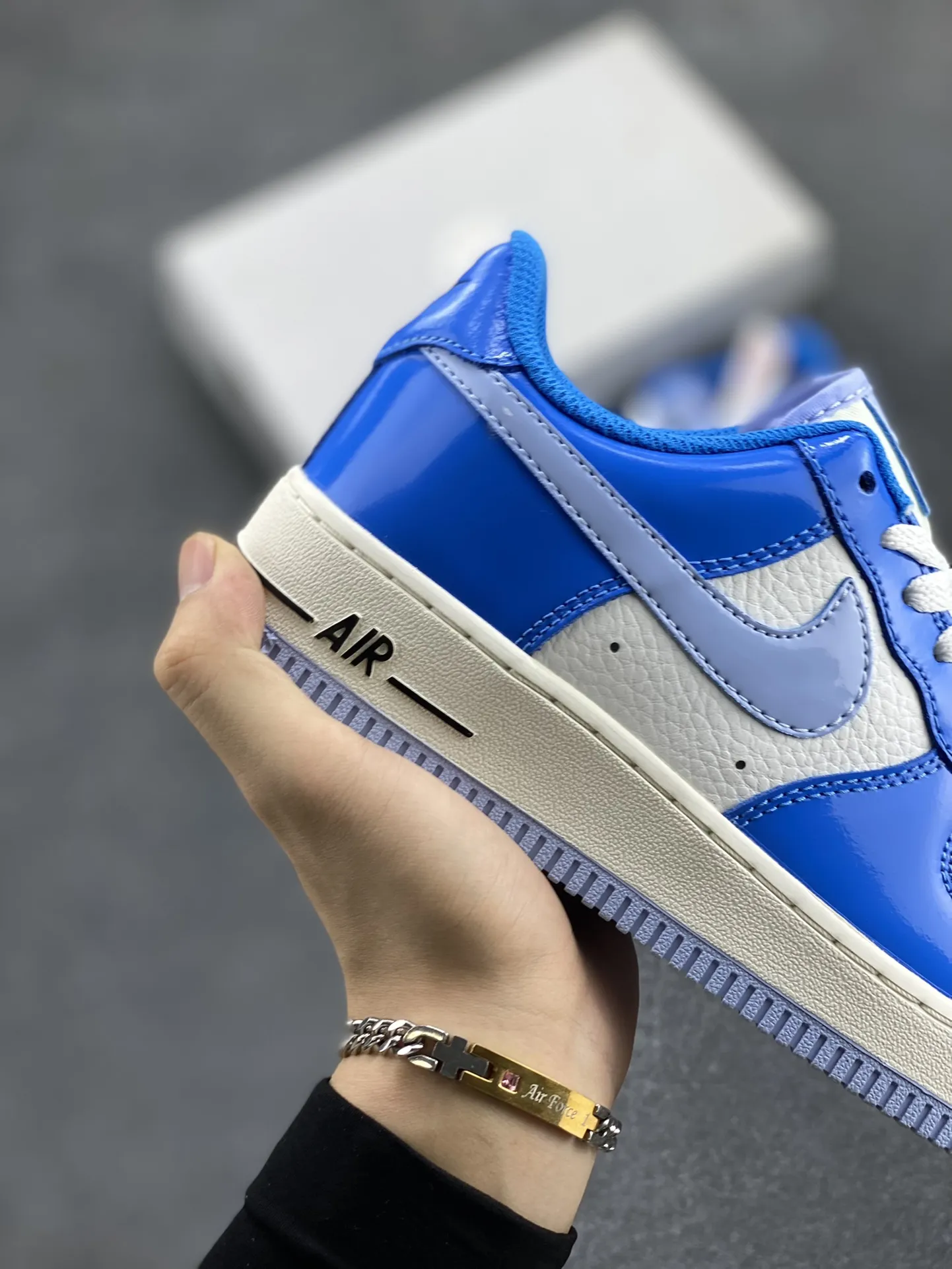 Nike Air Force 1 Low White Blue Patent Leather  Sneakers – Top Rep Shoes & Best Replica Sneakers with Original Box and Accessories DailyWear 1054