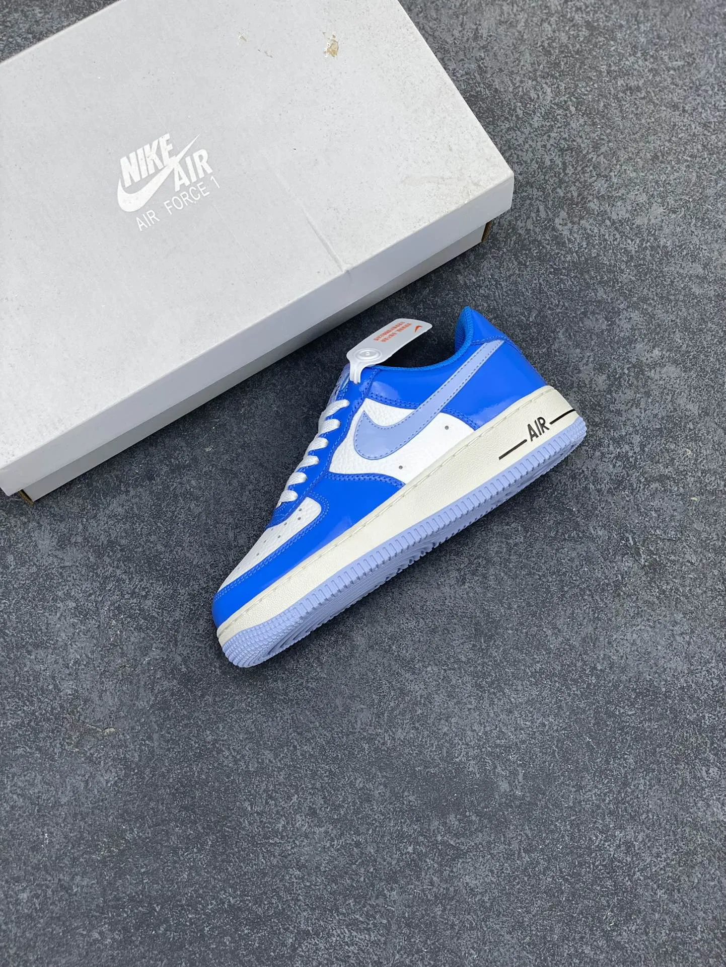 Nike Air Force 1 Low White Blue Patent Leather  Sneakers – Top Rep Shoes & Best Replica Sneakers with Original Box and Accessories DailyWear 1054