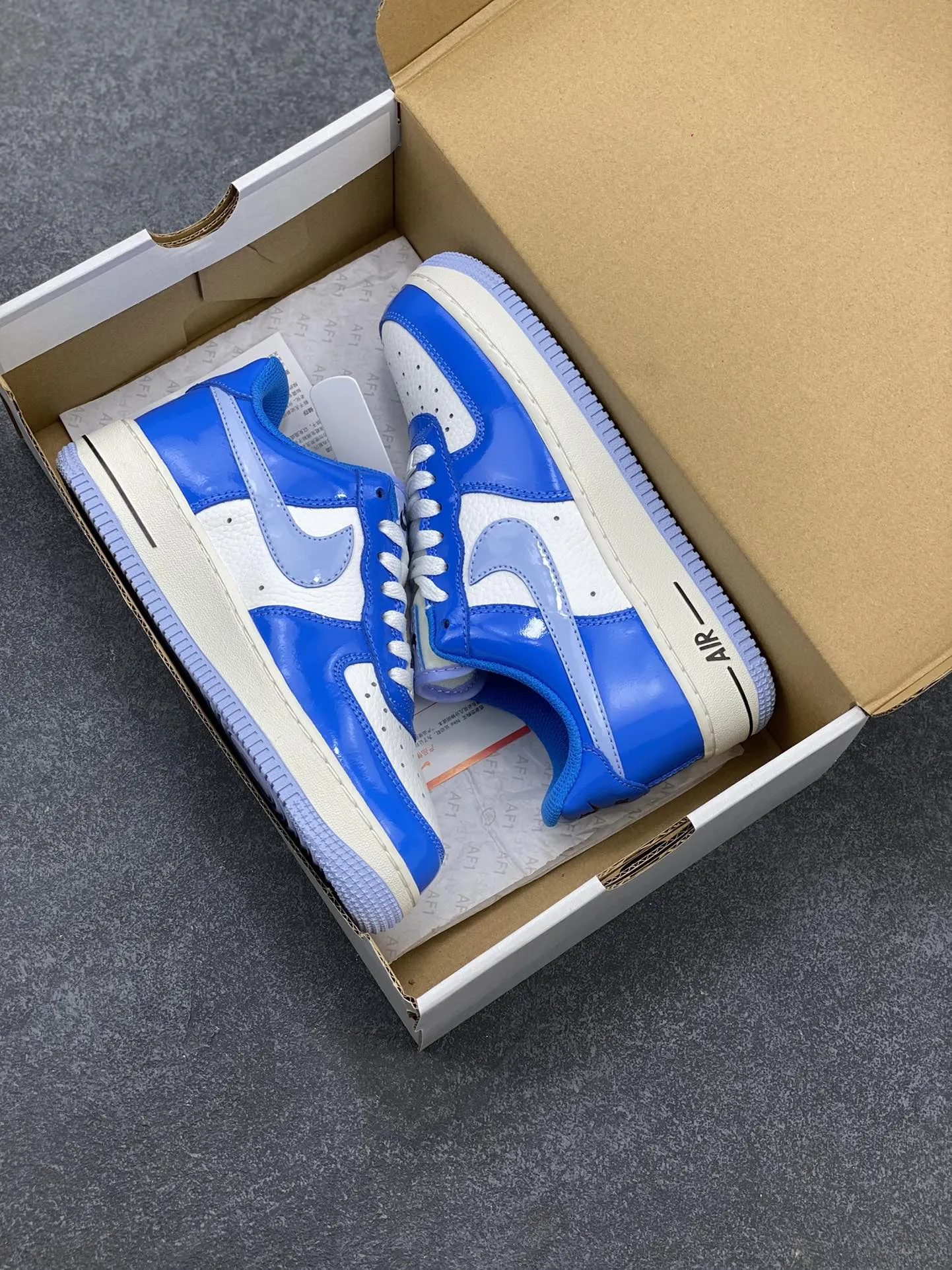 Nike Air Force 1 Low White Blue Patent Leather  Sneakers – Top Rep Shoes & Best Replica Sneakers with Original Box and Accessories DailyWear 1054