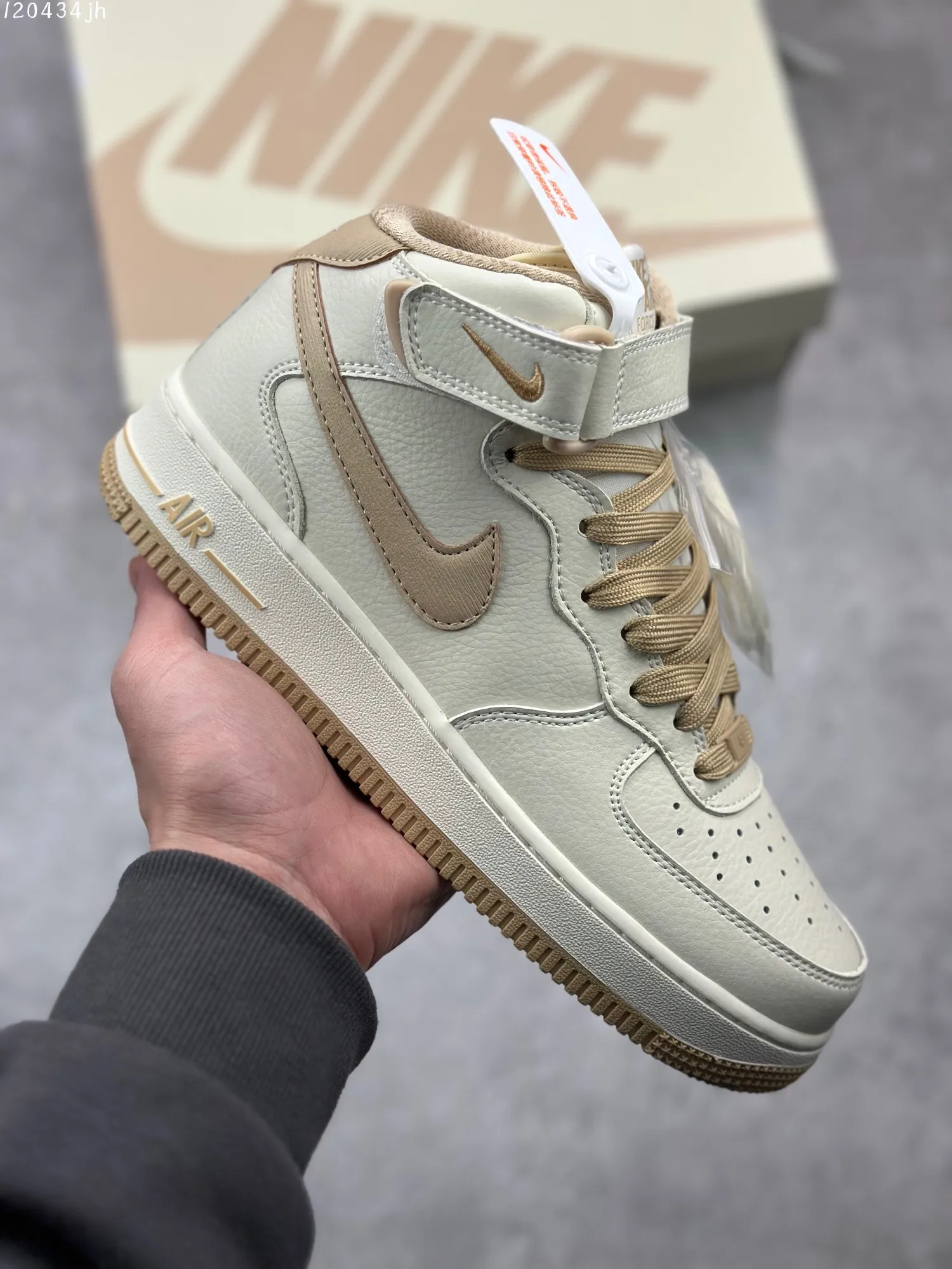 Nike Air Force 1 MID “Micaiah” Beige High-Top  Sneakers with Custom Leather and Full-Length Air Sole – Best Replica Sneakers for Customization with Marker (PA0920- Trendsetting 1011