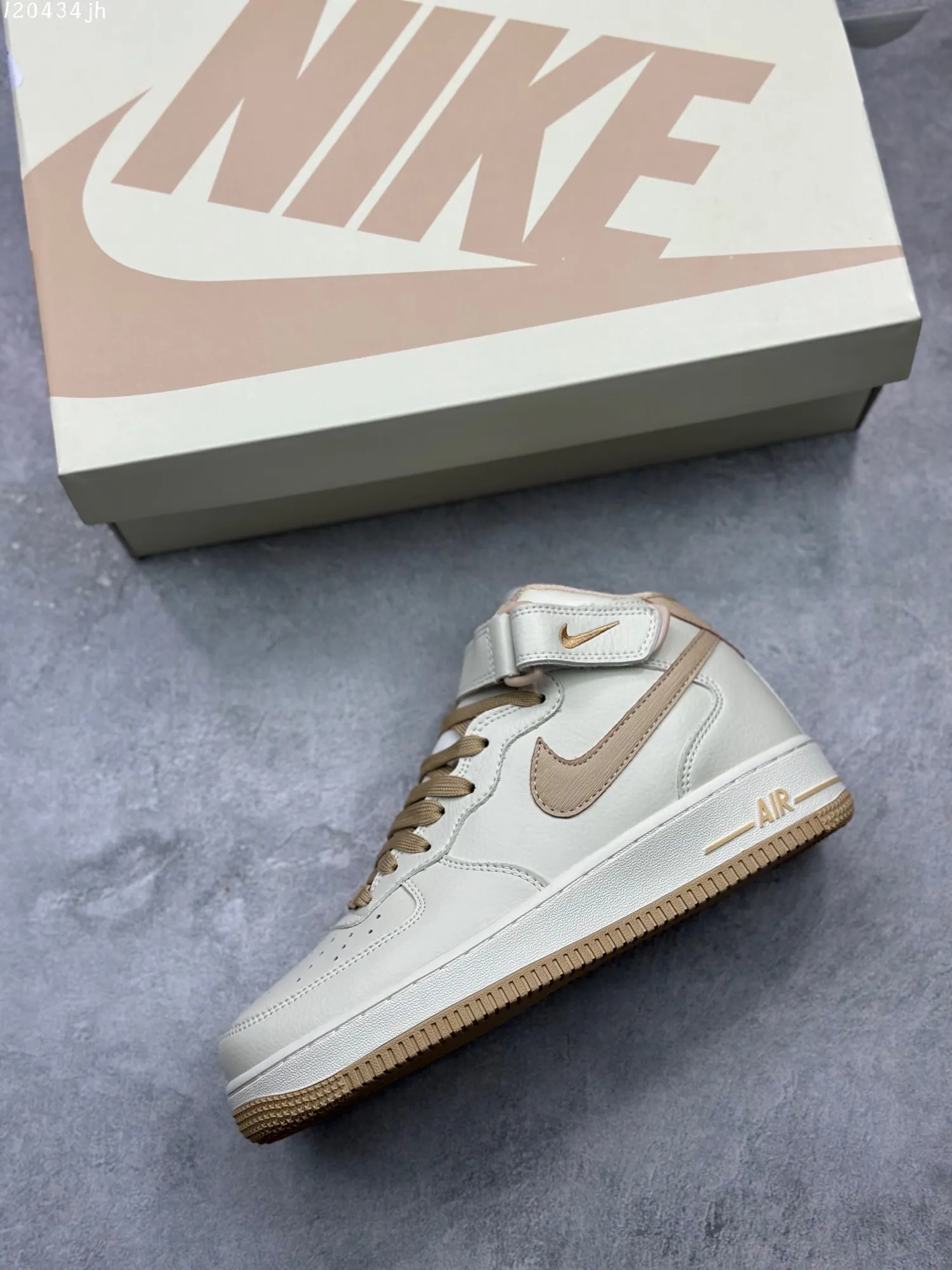Nike Air Force 1 MID “Micaiah” Beige High-Top  Sneakers with Custom Leather and Full-Length Air Sole – Best Replica Sneakers for Customization with Marker (PA0920- Trendsetting 1011