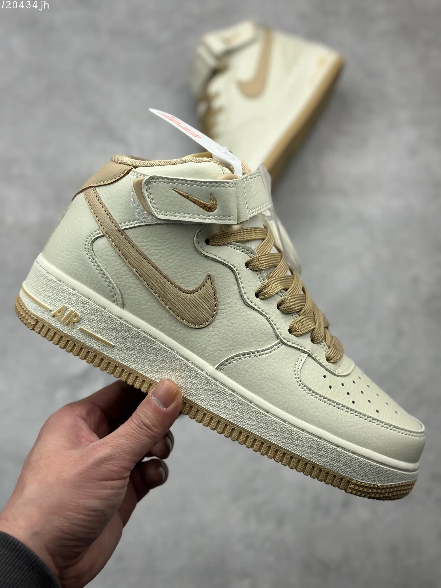 Nike Air Force 1 MID “Micaiah” Beige High-Top  Sneakers with Custom Leather and Full-Length Air Sole – Best Replica Sneakers for Customization with Marker (PA0920- Trendsetting 1011