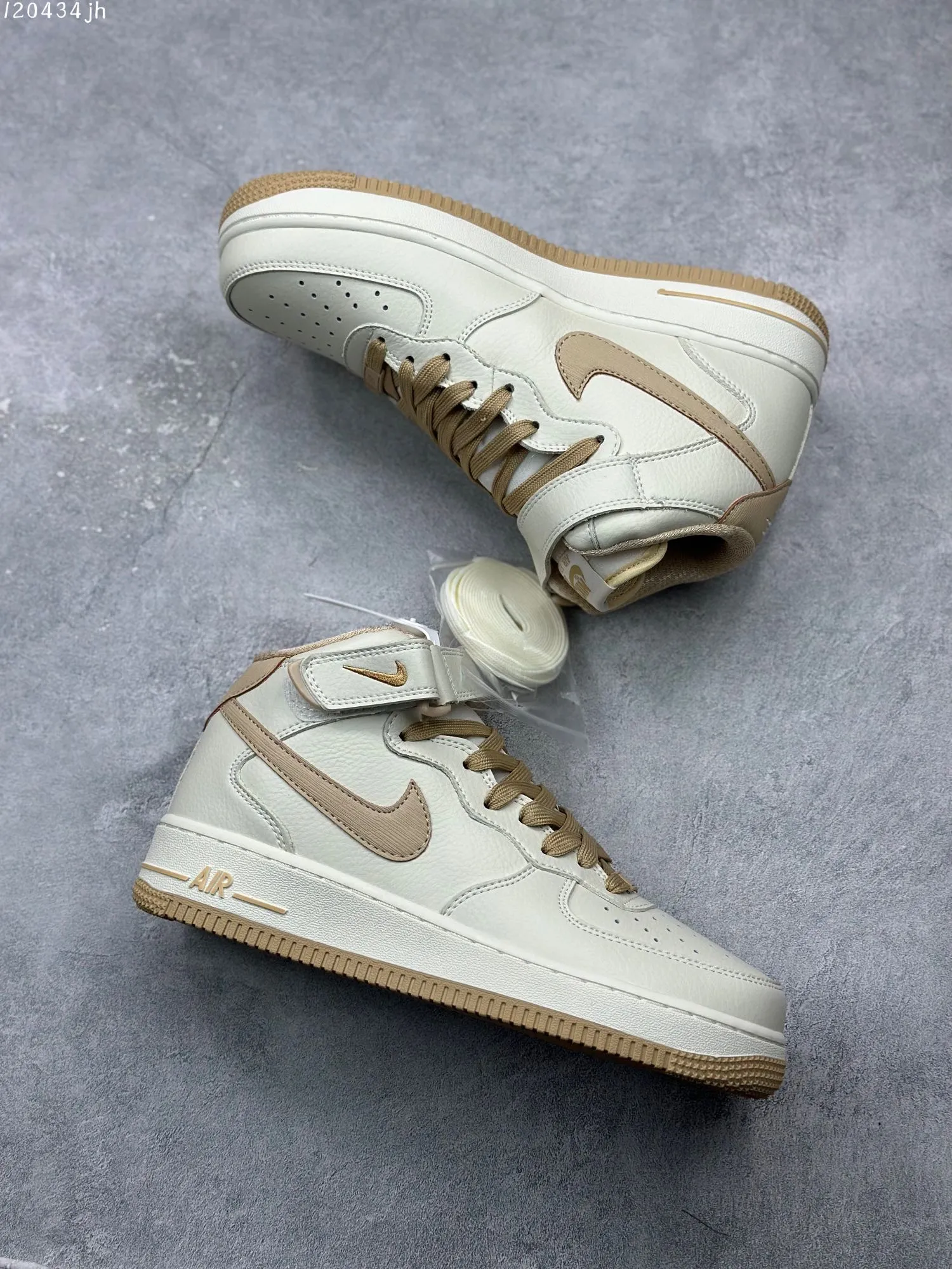 Nike Air Force 1 MID “Micaiah” Beige High-Top  Sneakers with Custom Leather and Full-Length Air Sole – Best Replica Sneakers for Customization with Marker (PA0920- Trendsetting 1011