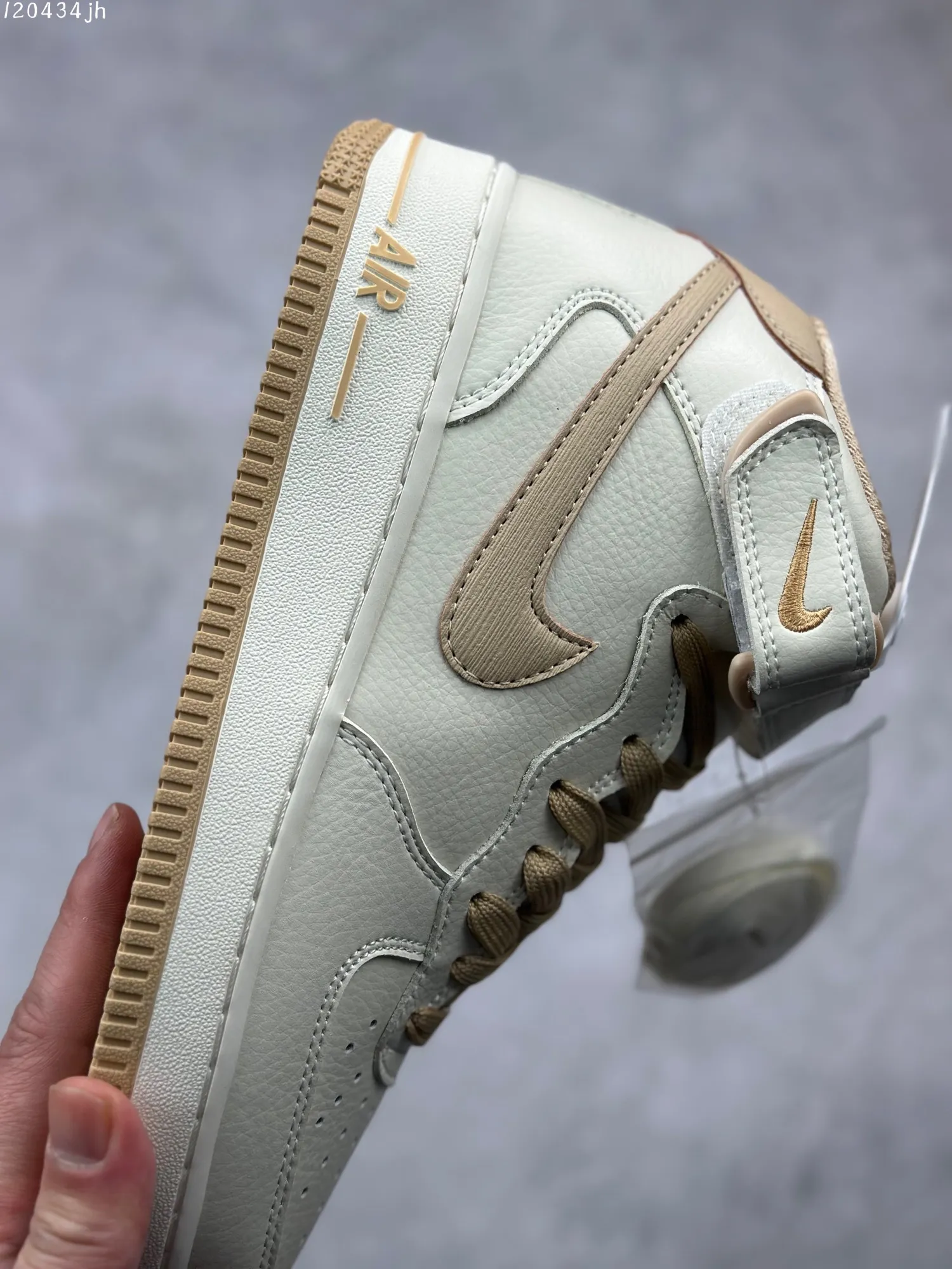 Nike Air Force 1 MID “Micaiah” Beige High-Top  Sneakers with Custom Leather and Full-Length Air Sole – Best Replica Sneakers for Customization with Marker (PA0920- Trendsetting 1011