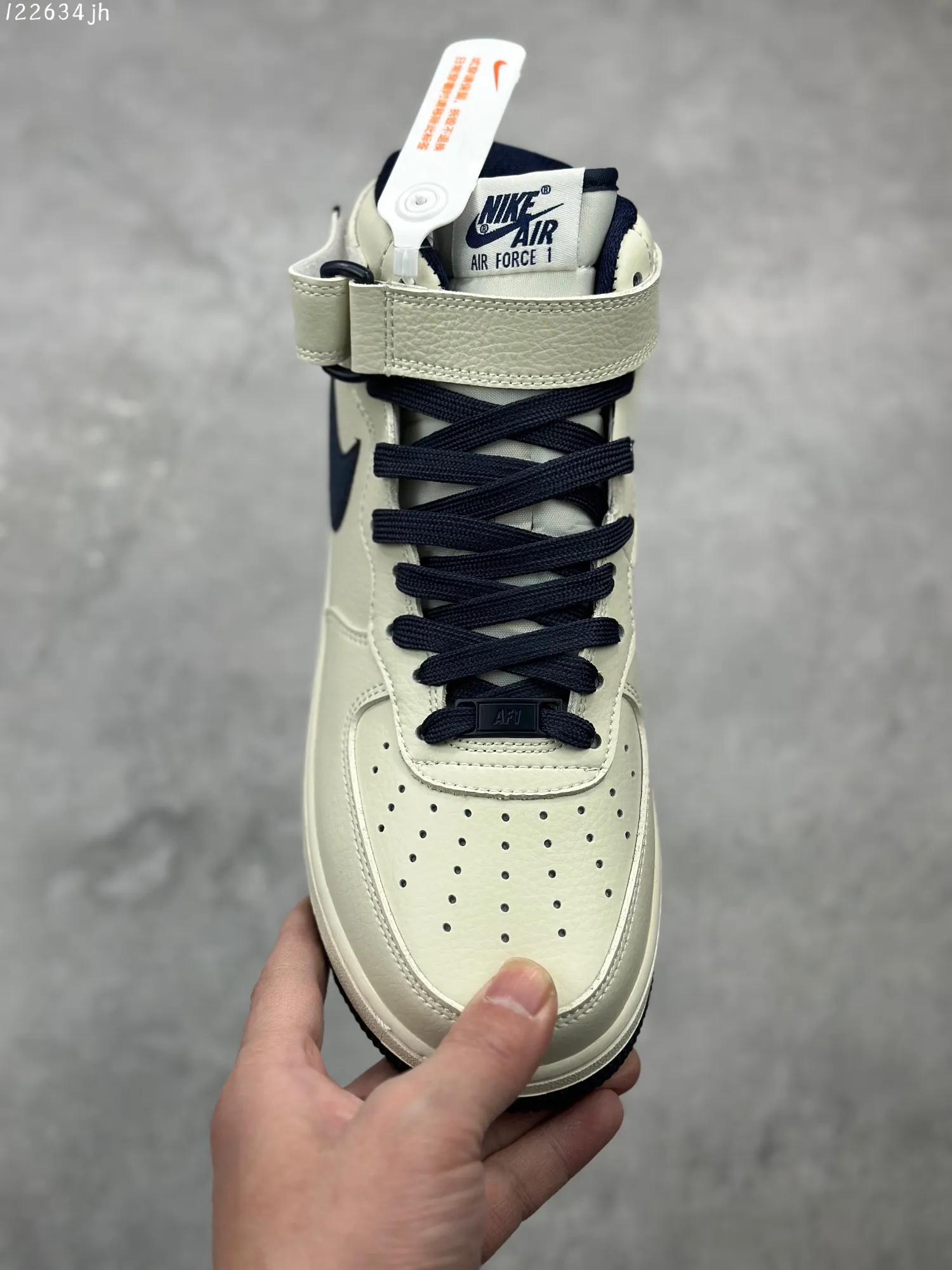 Nike Air Force 1 MID “Rice Deep Blue” High-Top  Sneakers – Cream Blue, Custom Leather, Authentic Air Force Style, Full-Length Air Sole, High Quality Rep Shoes, Nike Replica (Includes Marker for Customization) – PA0920- Trendy 1083