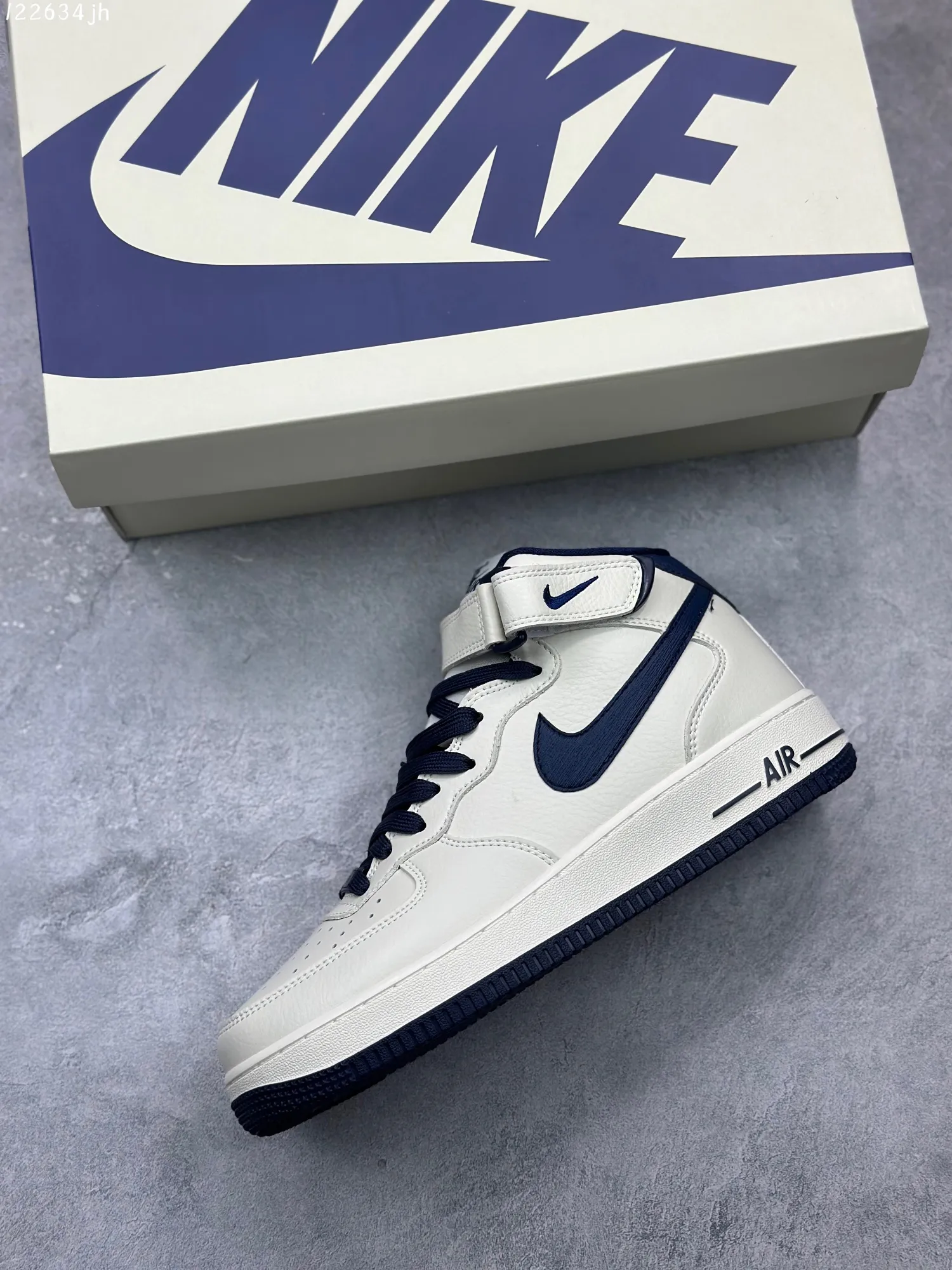 Nike Air Force 1 MID “Rice Deep Blue” High-Top  Sneakers – Cream Blue, Custom Leather, Authentic Air Force Style, Full-Length Air Sole, High Quality Rep Shoes, Nike Replica (Includes Marker for Customization) – PA0920- Trendy 1083
