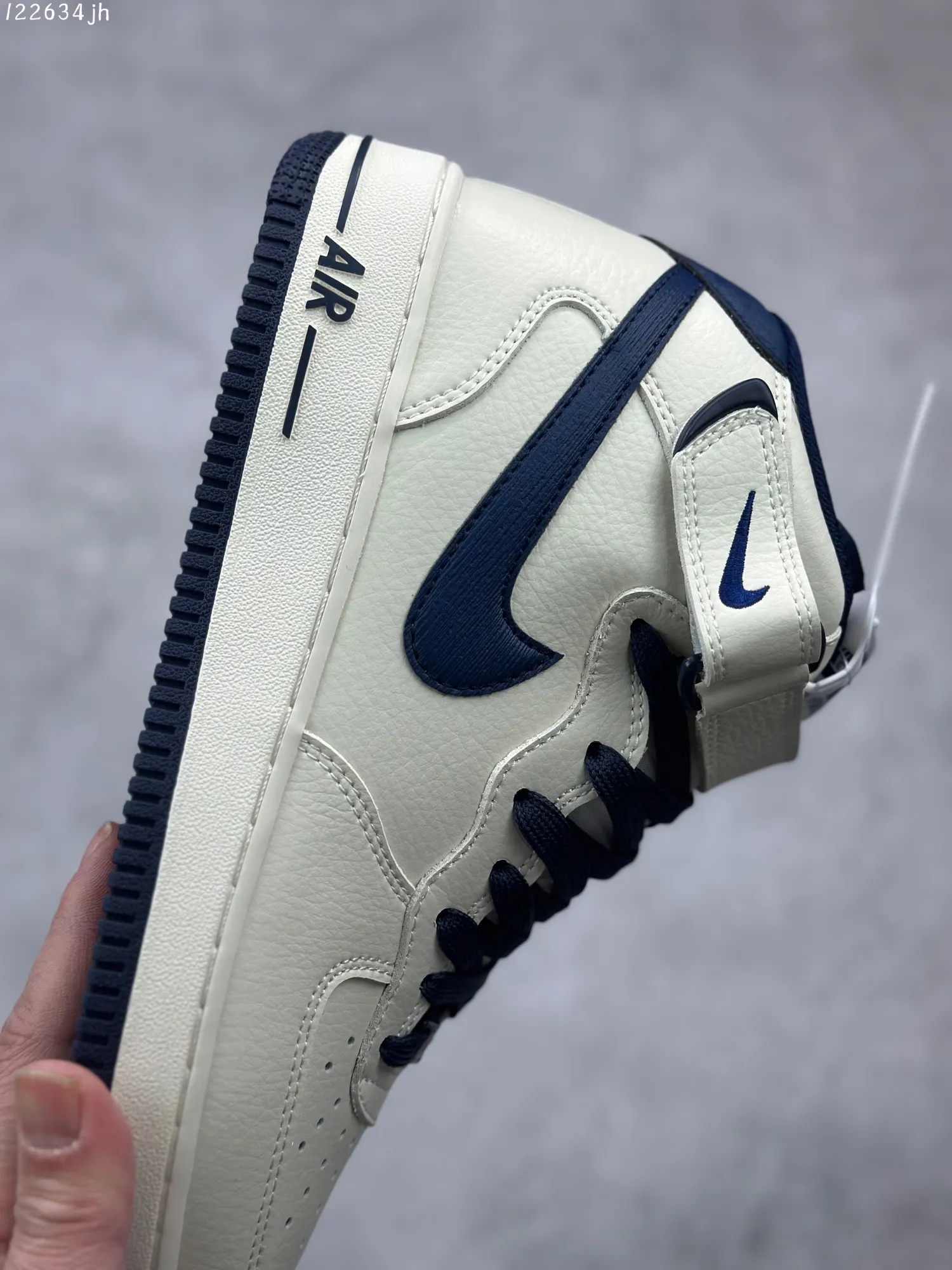 Nike Air Force 1 MID “Rice Deep Blue” High-Top  Sneakers – Cream Blue, Custom Leather, Authentic Air Force Style, Full-Length Air Sole, High Quality Rep Shoes, Nike Replica (Includes Marker for Customization) – PA0920- Trendy 1083