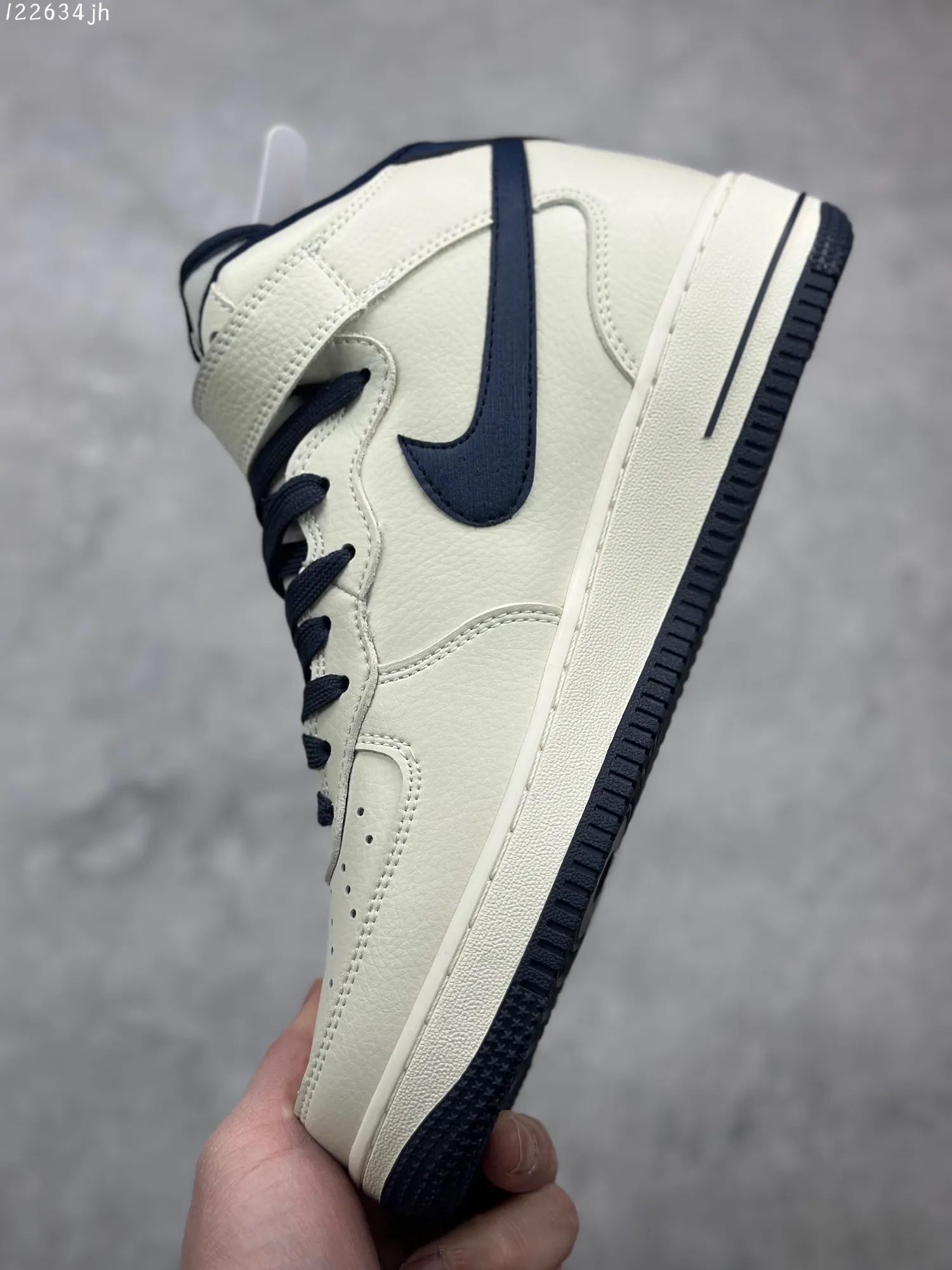 Nike Air Force 1 MID “Rice Deep Blue” High-Top  Sneakers – Cream Blue, Custom Leather, Authentic Air Force Style, Full-Length Air Sole, High Quality Rep Shoes, Nike Replica (Includes Marker for Customization) – PA0920- Trendy 1083