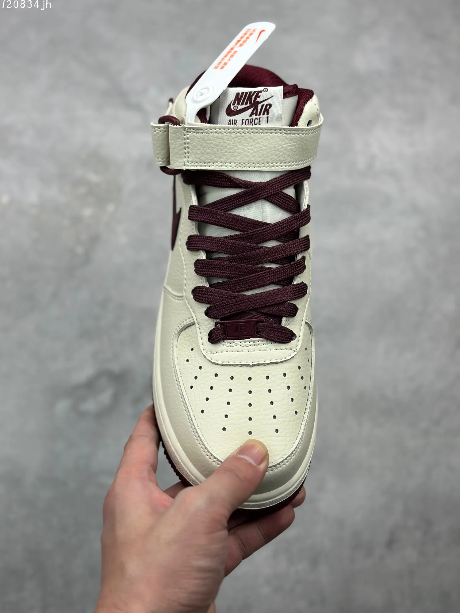 Lightweight Nike Air Force 1 MID “Rice Wine Red” High-Top  Sneakers – Custom Leather, Beige Red, High Quality Rep Shoes, Nike Replica 1087