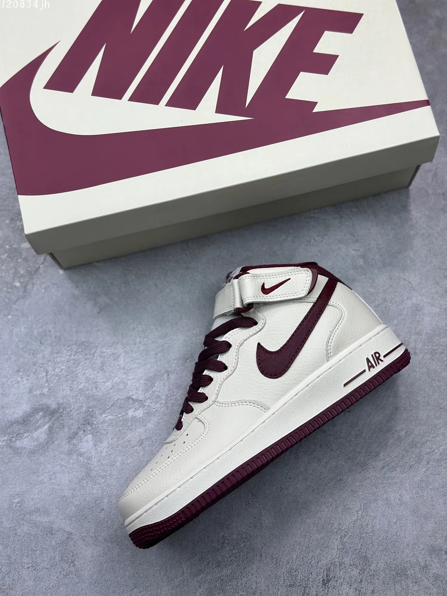 Lightweight Nike Air Force 1 MID “Rice Wine Red” High-Top  Sneakers – Custom Leather, Beige Red, High Quality Rep Shoes, Nike Replica 1087