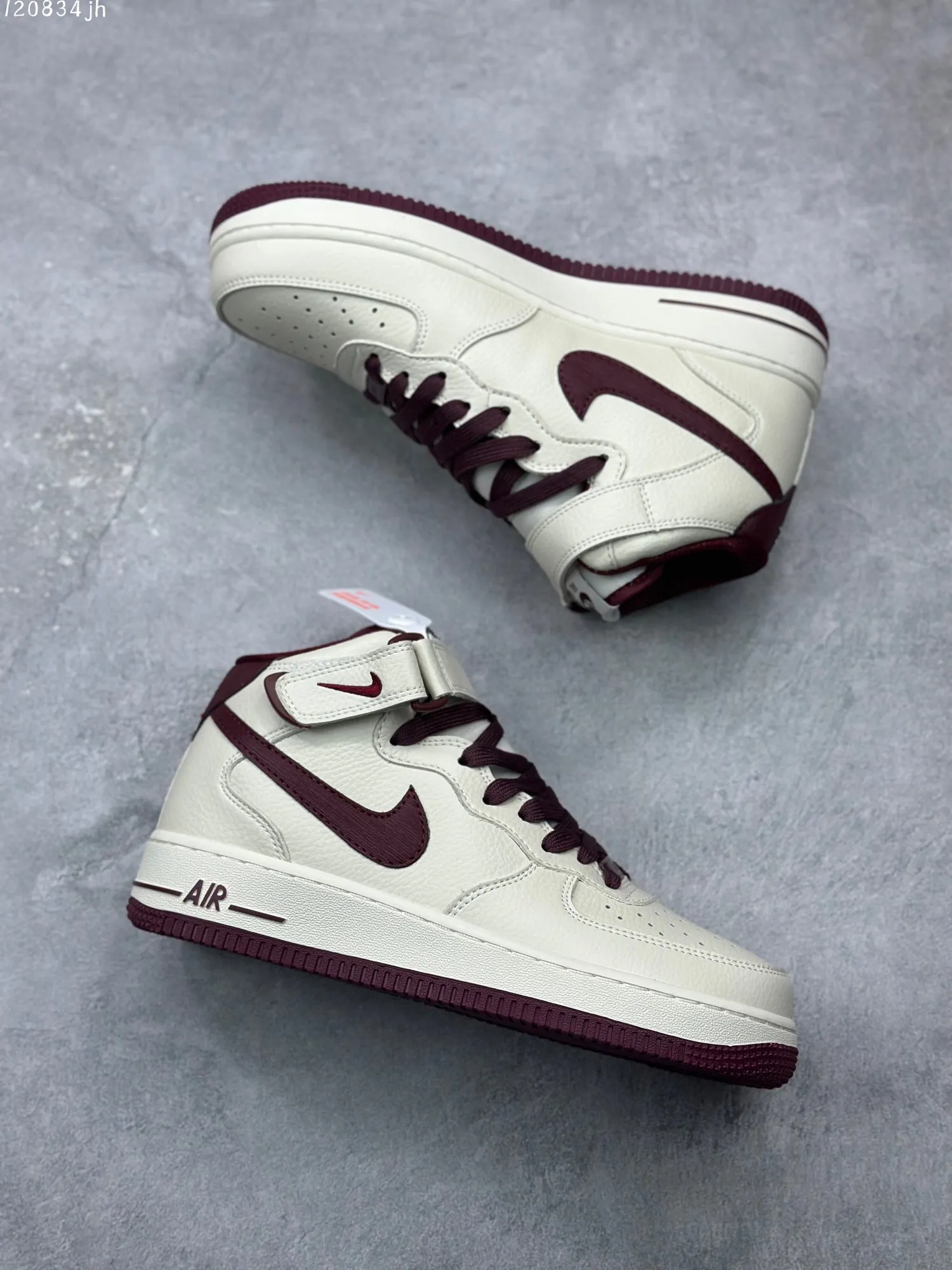 Lightweight Nike Air Force 1 MID “Rice Wine Red” High-Top  Sneakers – Custom Leather, Beige Red, High Quality Rep Shoes, Nike Replica 1087