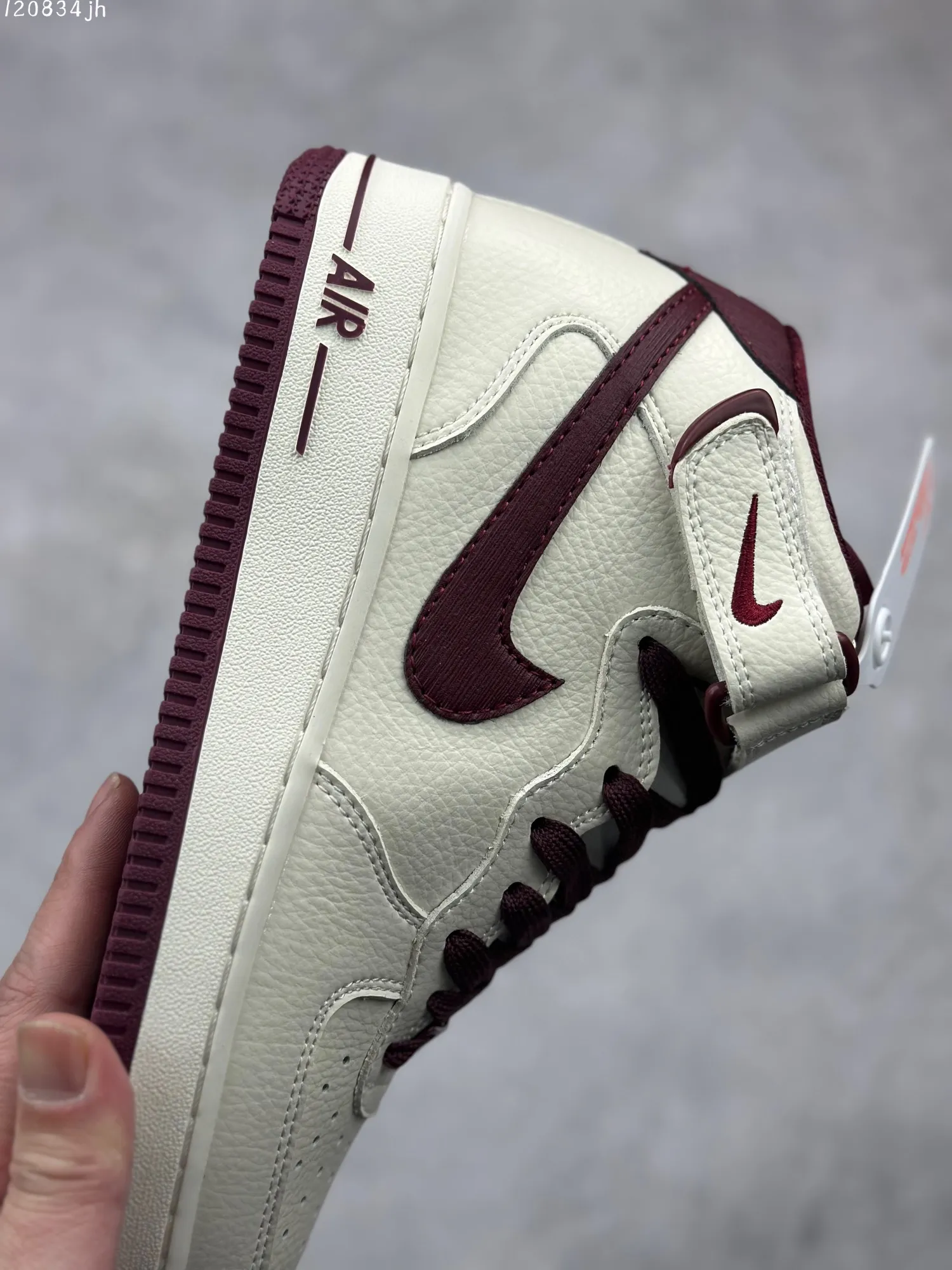 Lightweight Nike Air Force 1 MID “Rice Wine Red” High-Top  Sneakers – Custom Leather, Beige Red, High Quality Rep Shoes, Nike Replica 1087