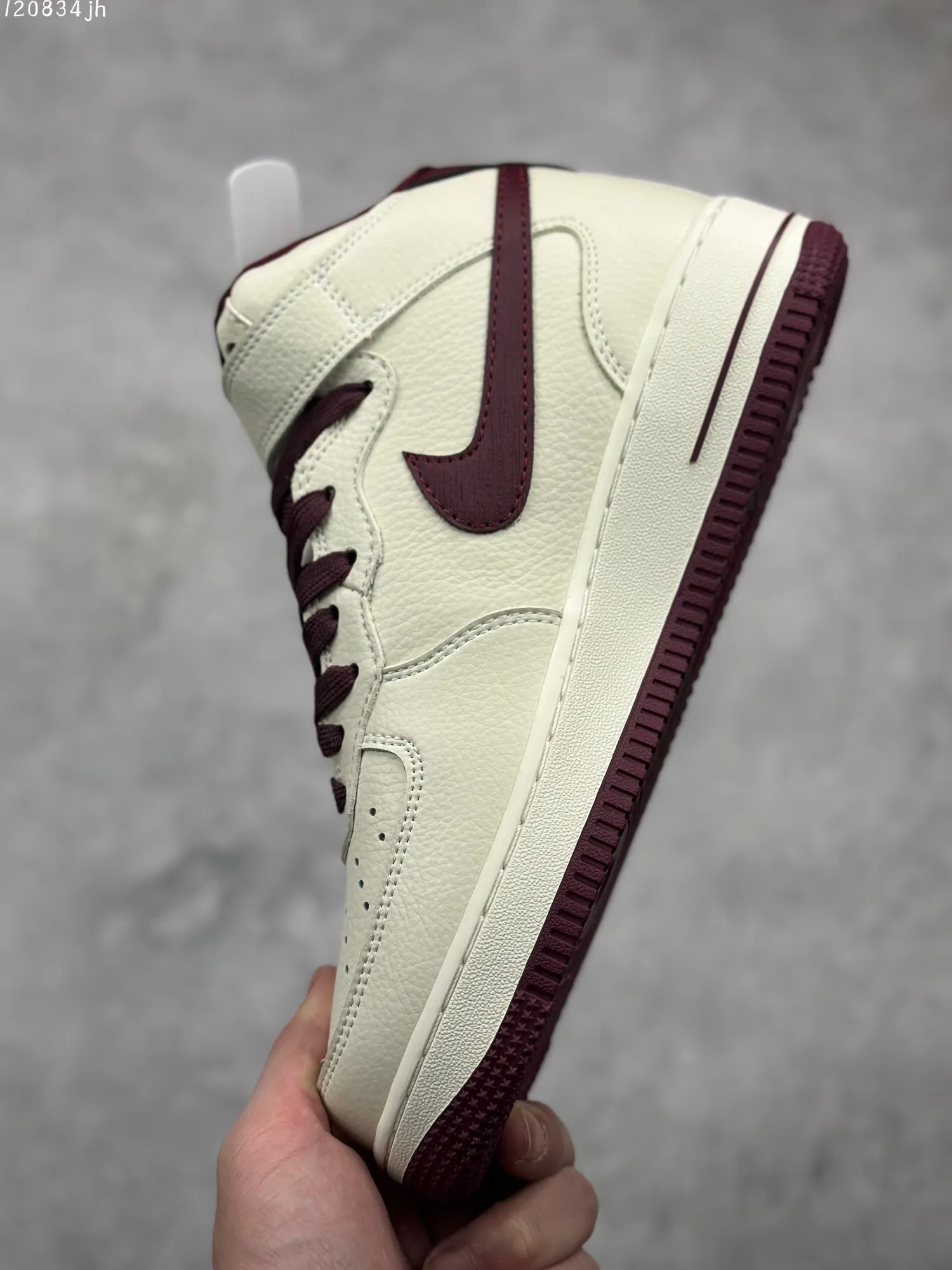 Lightweight Nike Air Force 1 MID “Rice Wine Red” High-Top  Sneakers – Custom Leather, Beige Red, High Quality Rep Shoes, Nike Replica 1087