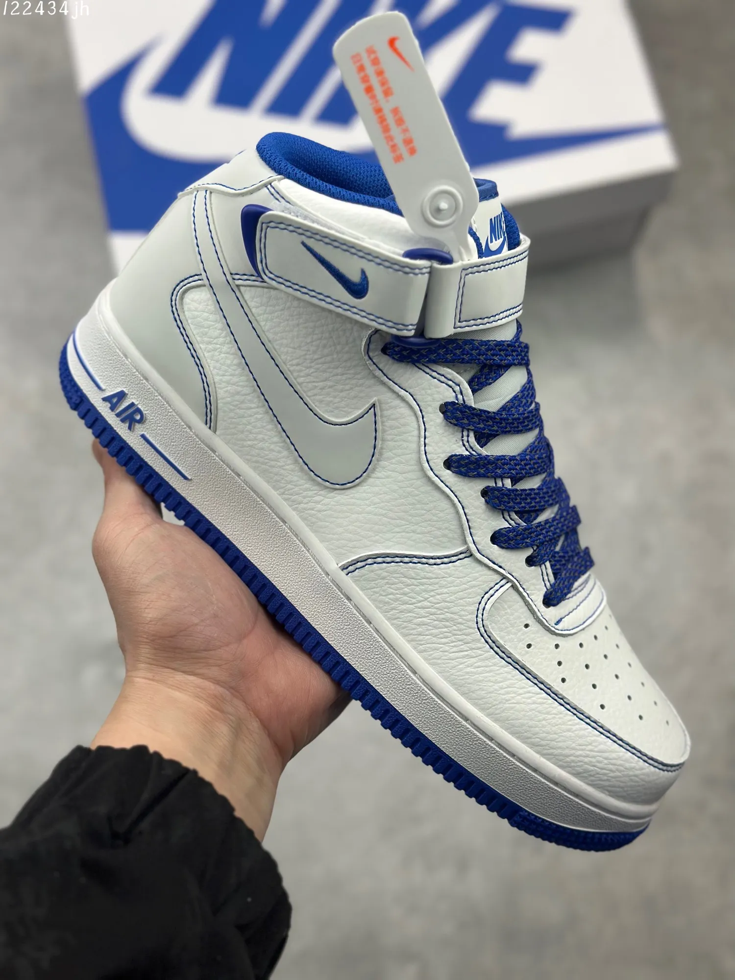 Nike Air Force 1 Mid ‘Mark Line Full Sky’ – White Blue,  Mid-Top Sneakers with 3M Reflective and Full-Length Air Unit, High Quality Rep Shoes, Original Box Included (with Marker Pen) – MK0619- Fashionable 1086