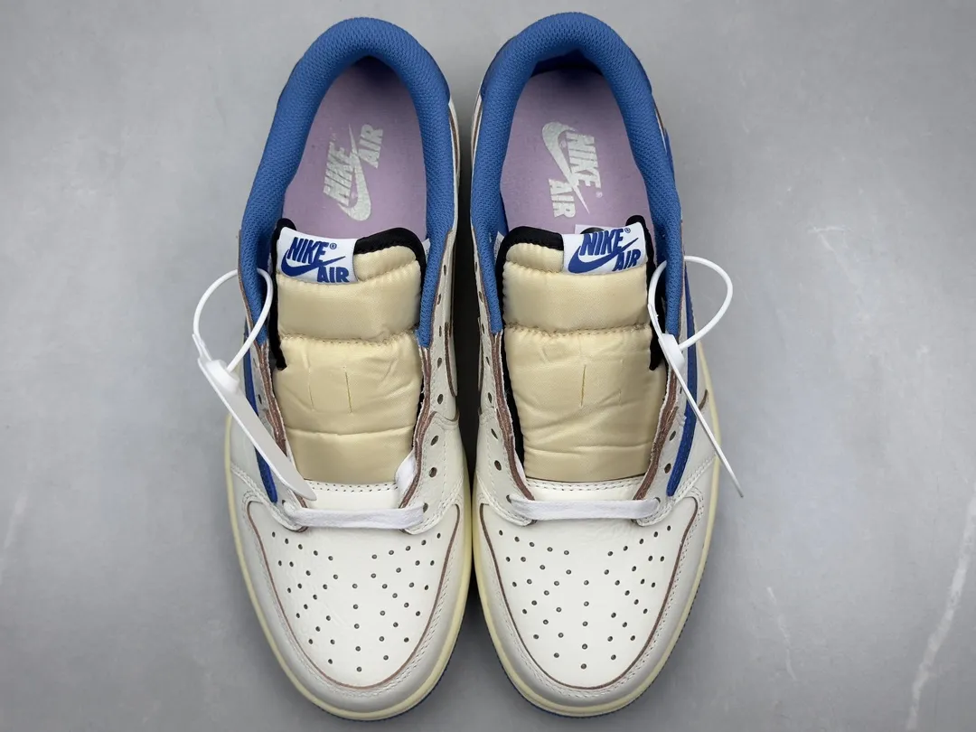 Cozy Nike Air Jordan 1 Low Travis Scott x Fragment White Blue Rep Shoes – Top Nike Replica Sneakers 1340